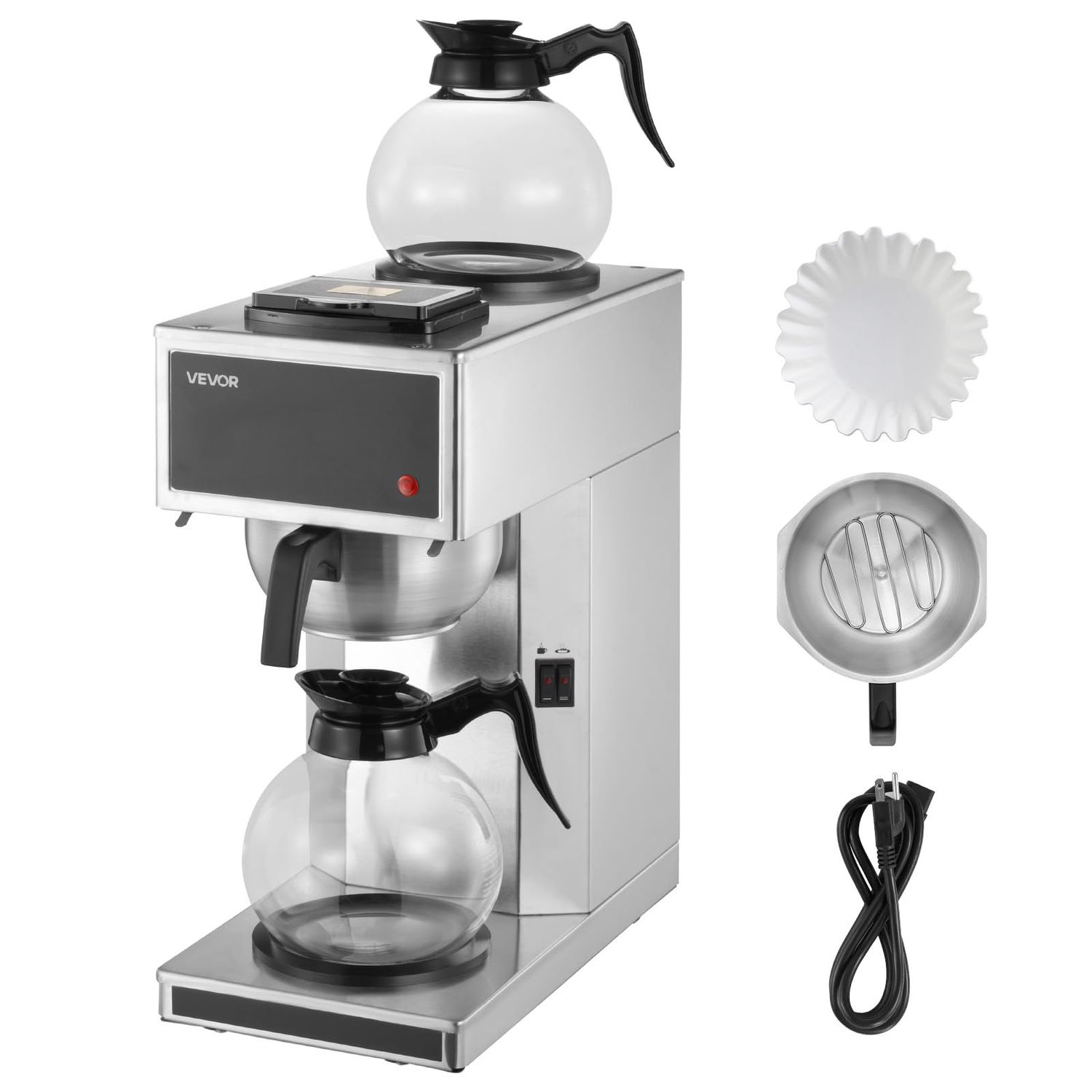 VEVOR Commercial Drip Coffee Maker, 12 Cups Coffee-Maker Machine with 2 Glass Carafes and 2 Decante…