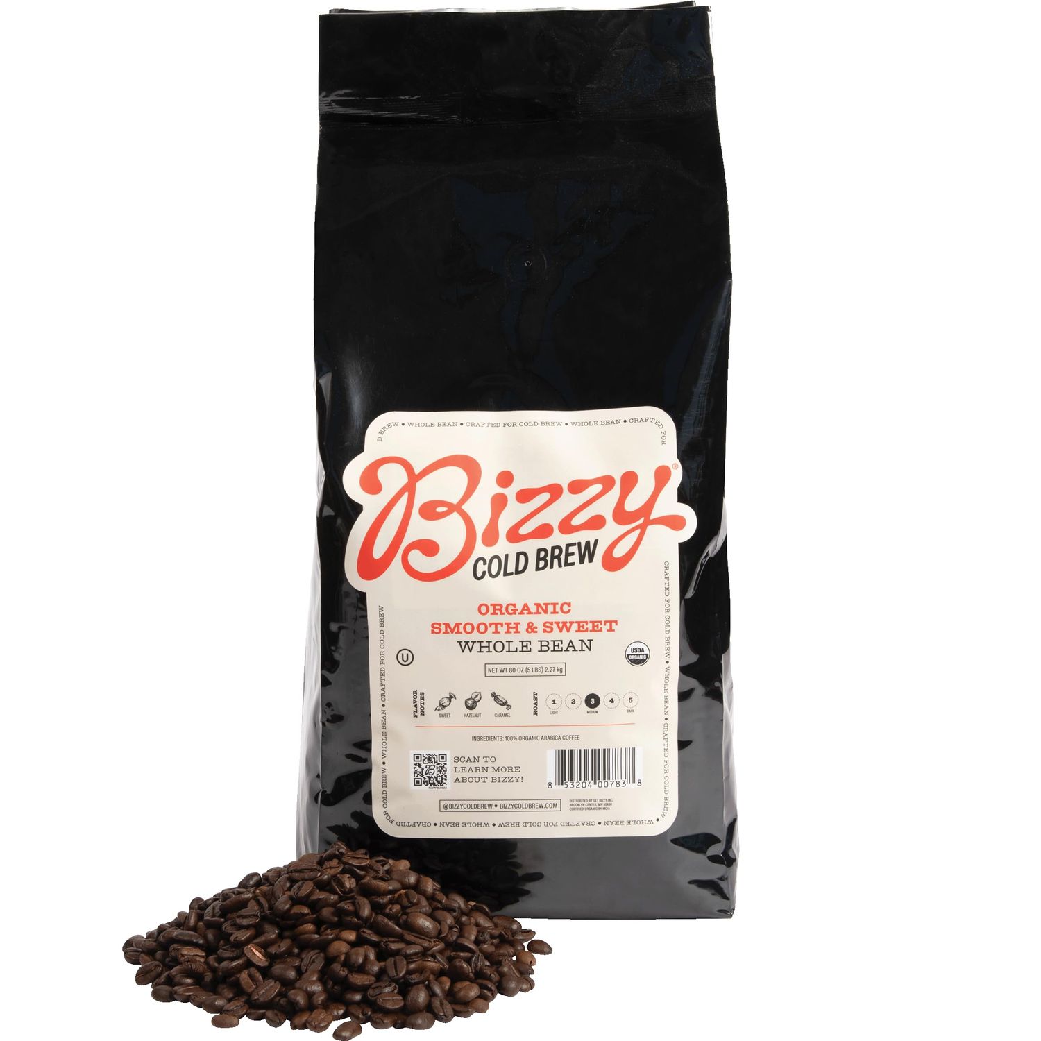 Bizzy Organic Cold Brew Coffee | Smooth &amp; Sweet Blend | Whole Bean Coffee | Medium Roast | 100% Ara…