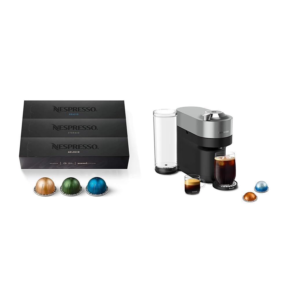 Nespresso Vertuo POP+ Deluxe Coffee and Espresso Machine by Breville, Titan and Capsules, Medium an…