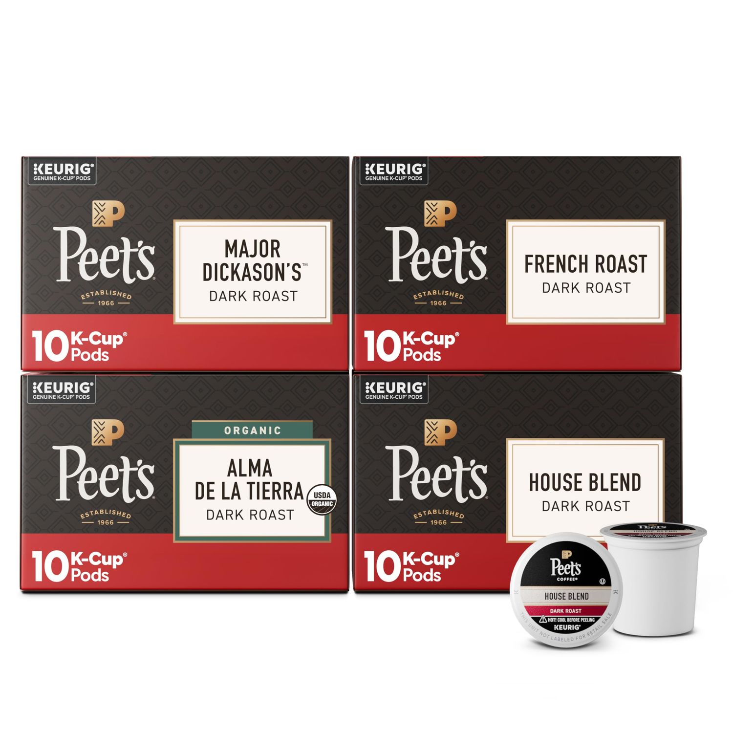 Peet's Coffee, Keurig K-Cup Pods Dark Roast Variety Pack, 100% Arabica Coffee - Major Dickason's Bl…
