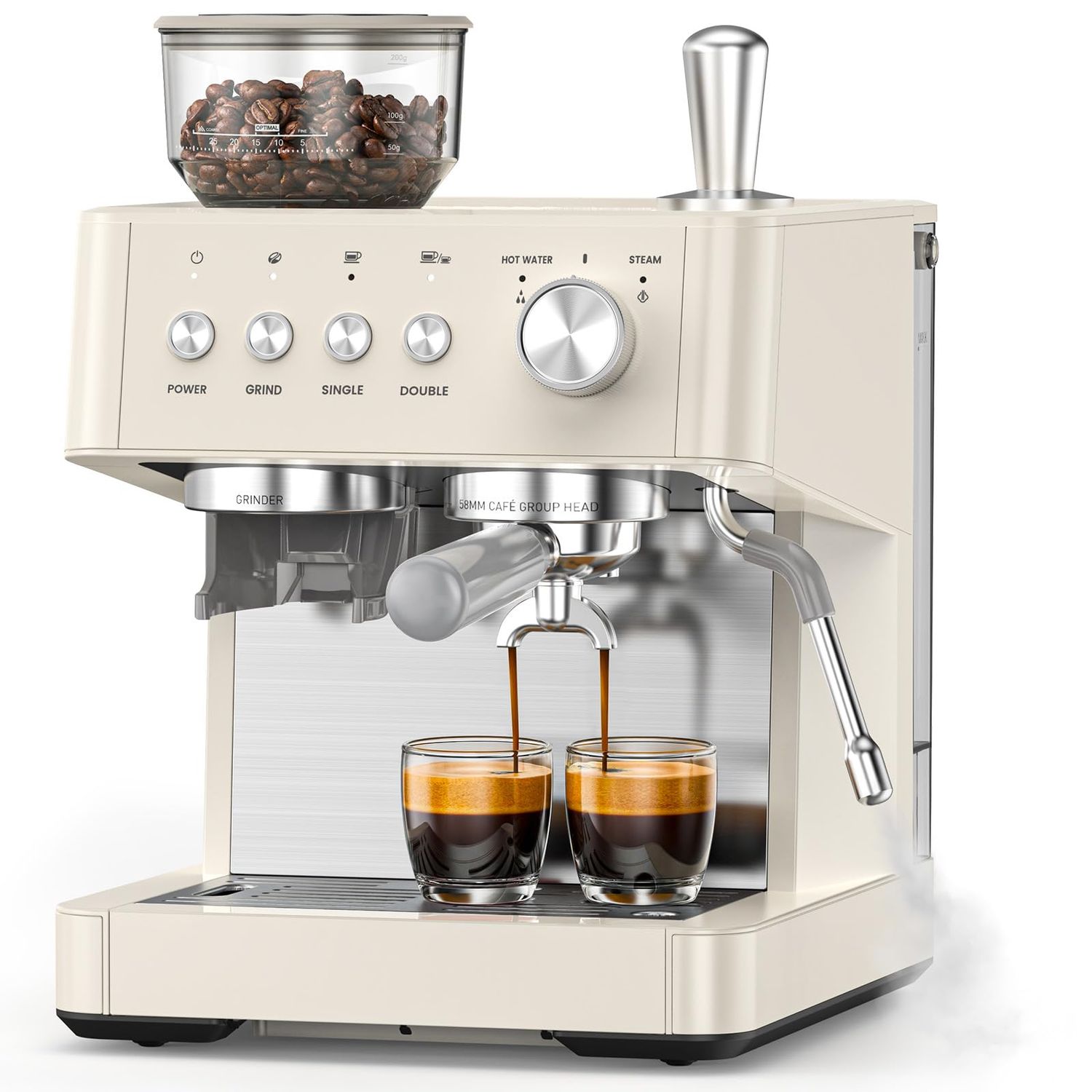 (2026 Upgrade) 15 Bar Espresso Machine with Built-in Anti-Clog Coffee Grinder, Expresso Coffee Mach…