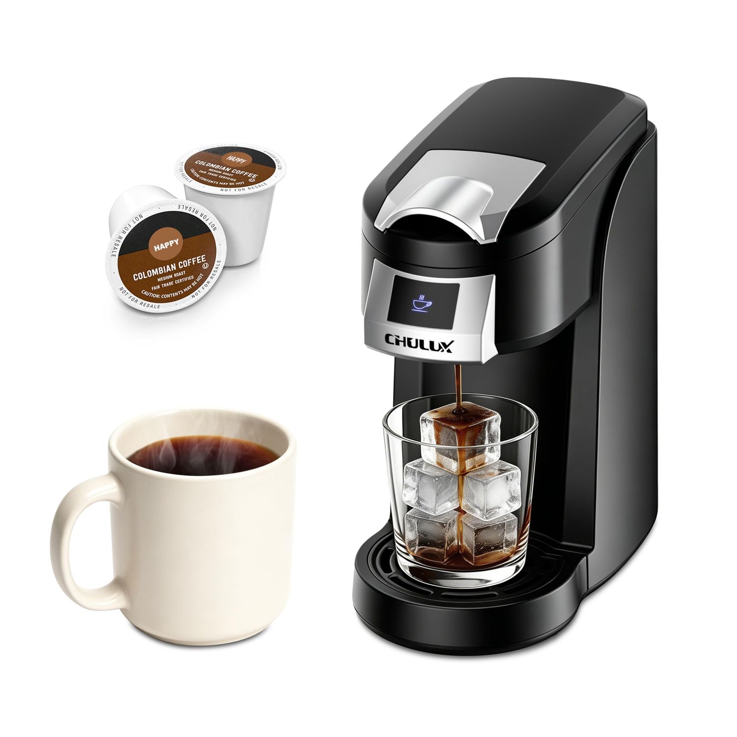 CHULUX Lite Single Serve Coffee Maker for K Cup Capsules, Single Cup Reservoir Coffee Maker with On…