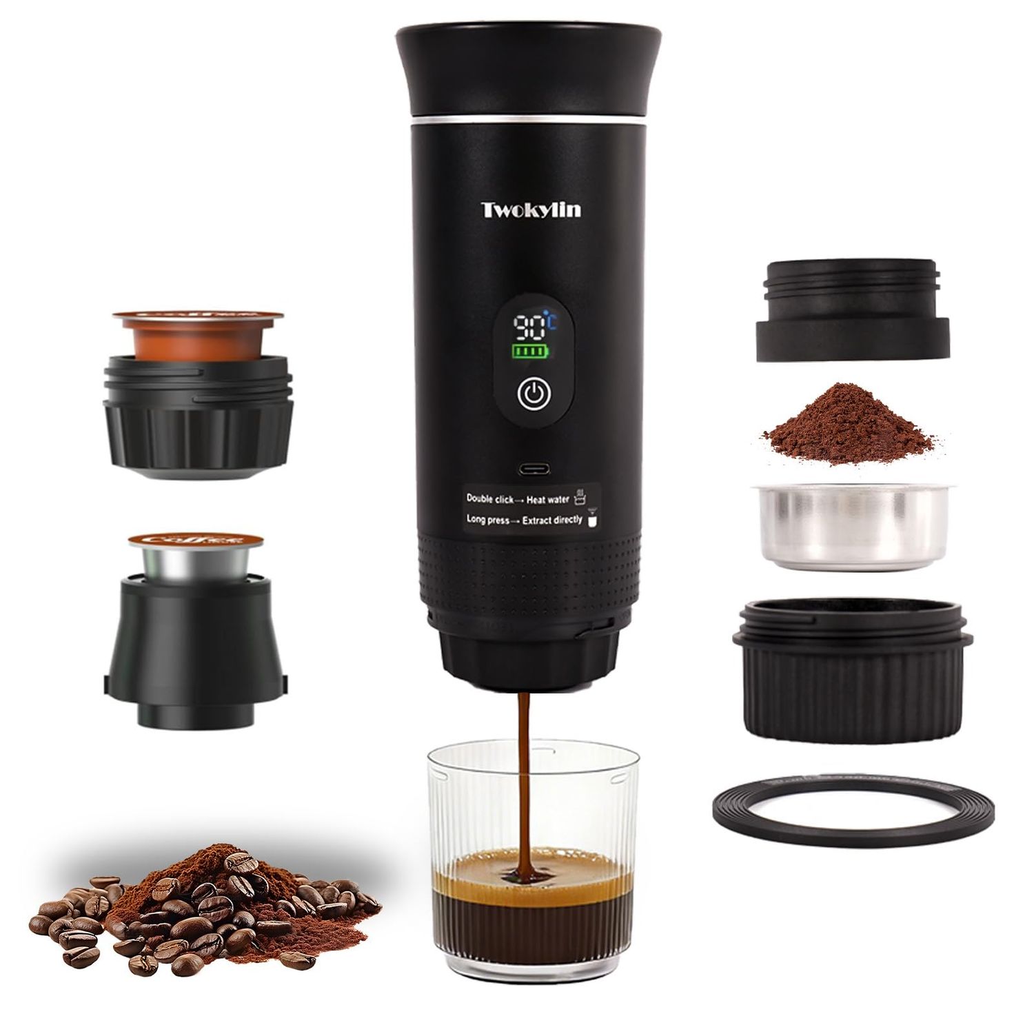 Portable coffee maker Espresso machine,Small battery-powered coffee cup Self-heating portable espre…