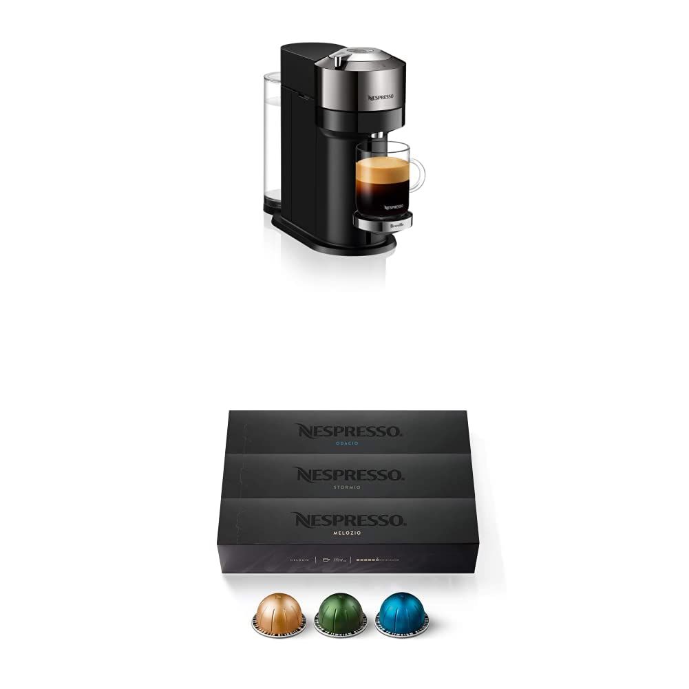 Breville Nespresso BNV540DCR Vertuo Next Espresso Machine, Dark Chrome with Nespresso Capsules Vert…