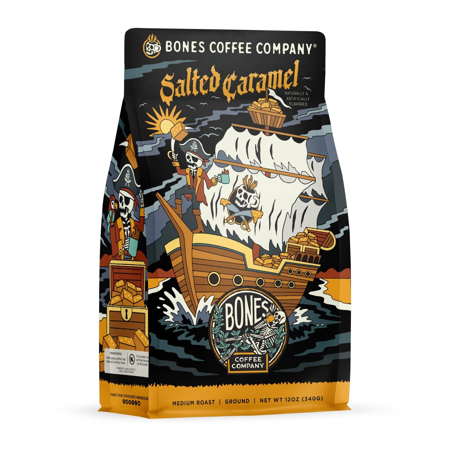 Bones Coffee Company Salted Caramel Flavored Coffee, Medium Roast Low Acid Arabica Beans Compatible…