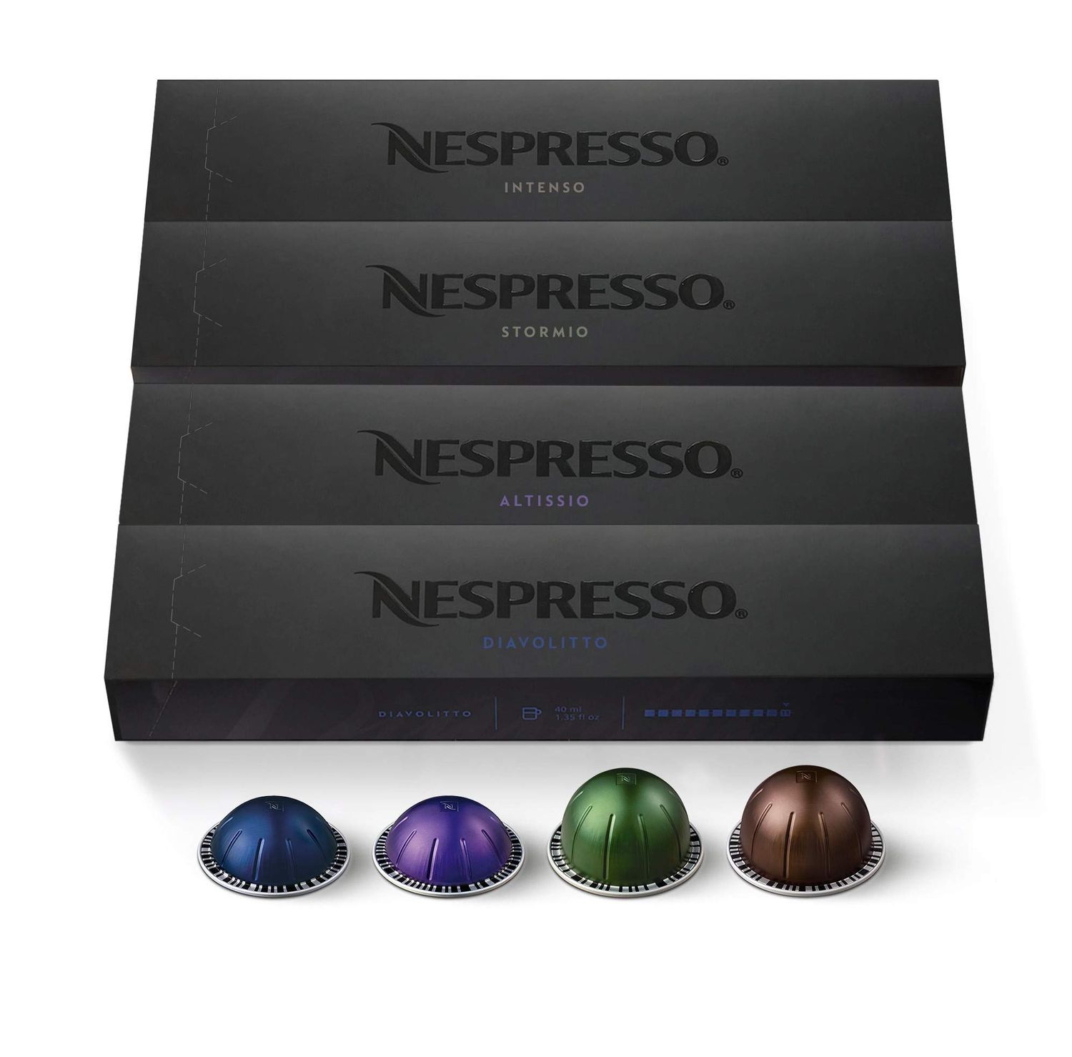 Nespresso Capsules Vertuo, Dark Assortment Variety Pack, Dark Roast Coffee &amp; Espresso, 40-Count Cof…