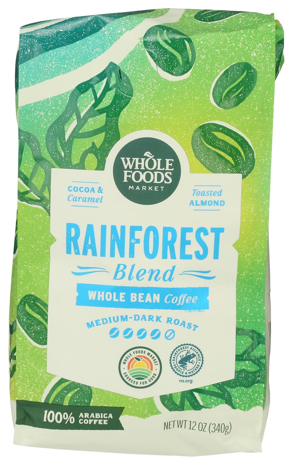 Whole Foods Market, Rainforest Blend Medium-Dark Roast Whole Bean Coffee, Cocoa, Caramel &amp; Toasted …