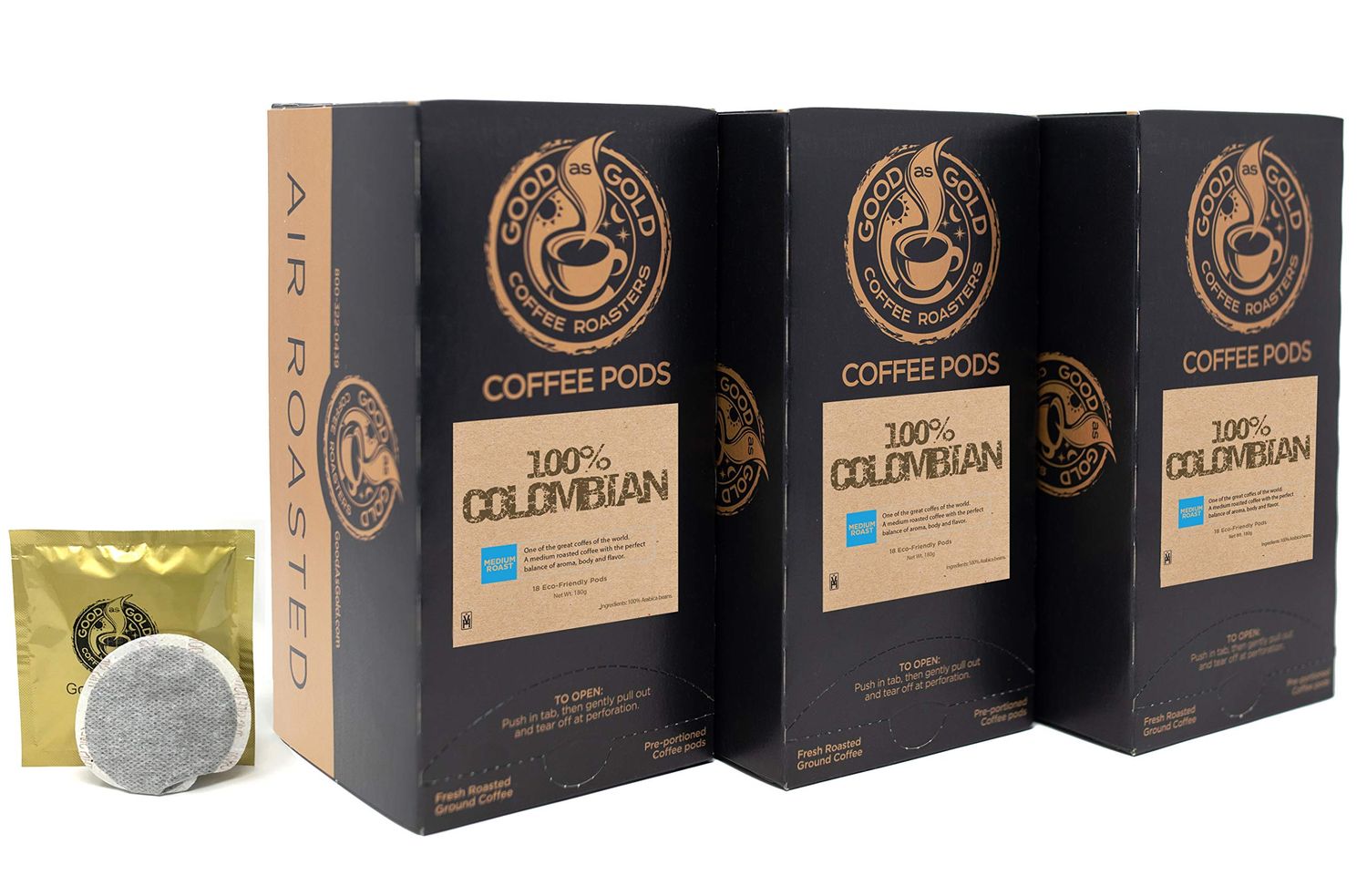 100% COLOMBIAN COFFEE PODS - Good As Gold Coffee - (3 PACK SPECIAL - 18 Coffee Pods)