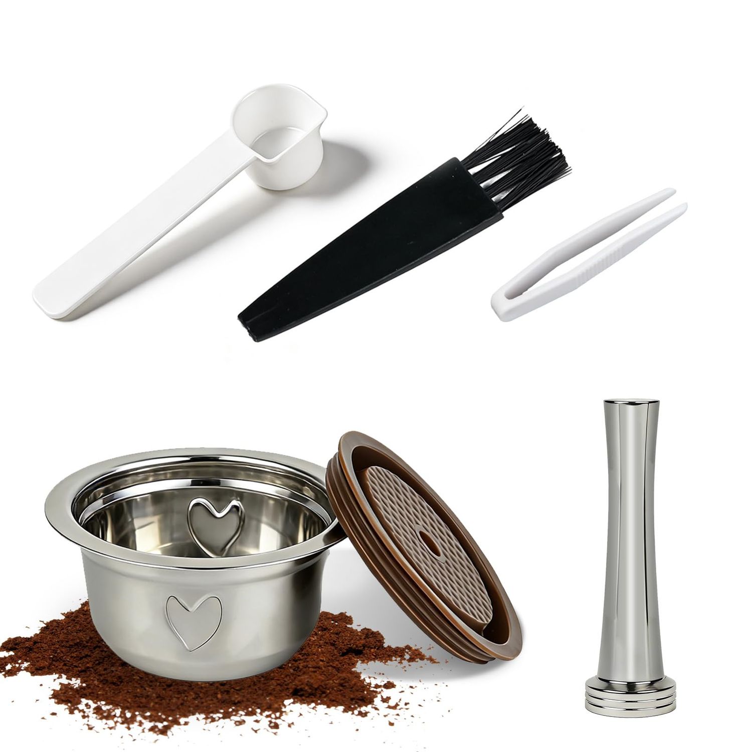 RAWILL Reusable Coffee Pods Kit, 230ml Stainless Steel Coffee Capsule with Silicone Lid, Spoon, Bru…