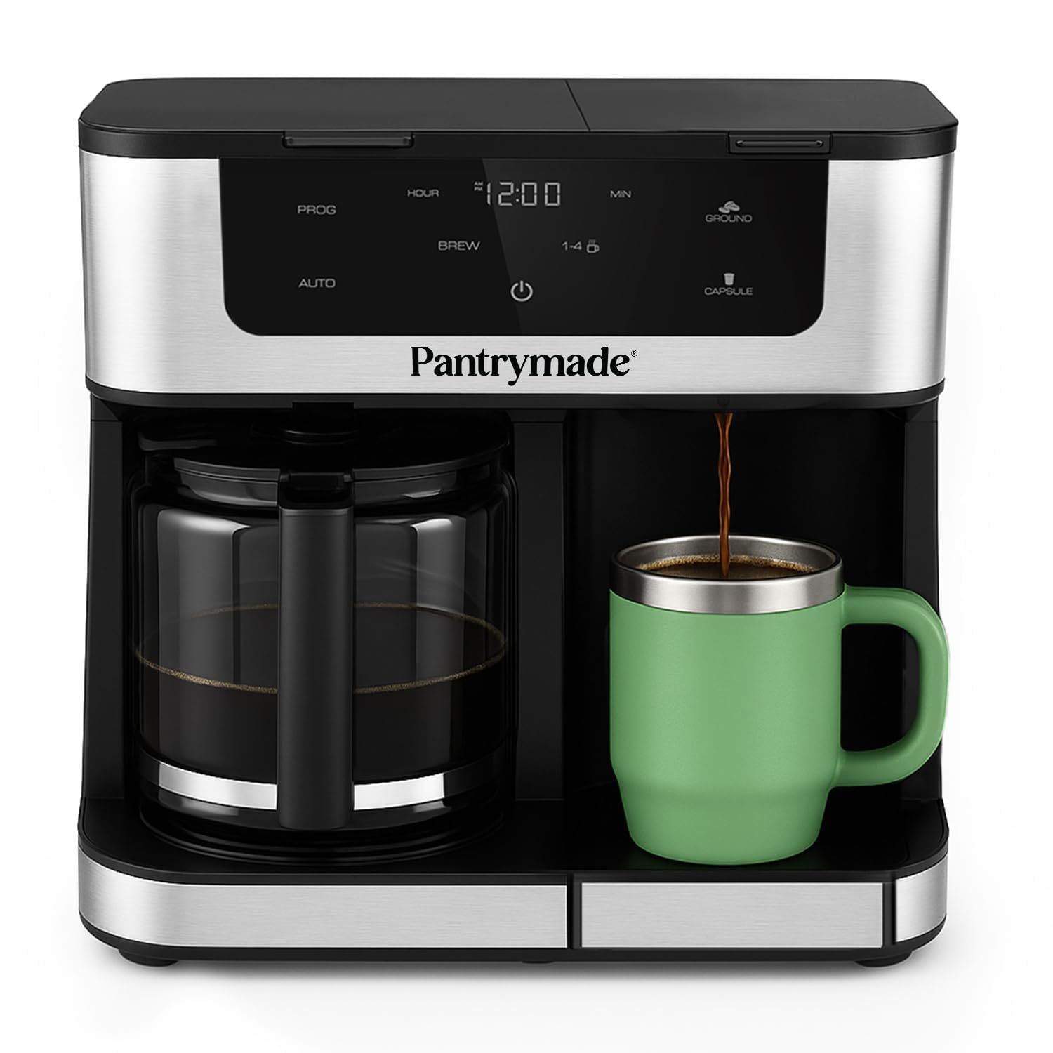 Pantrymade Dual Brew Coffee Maker | 12 Cup Glass Carafe &amp; Single Serve K-Cup Combo | Programmable T…