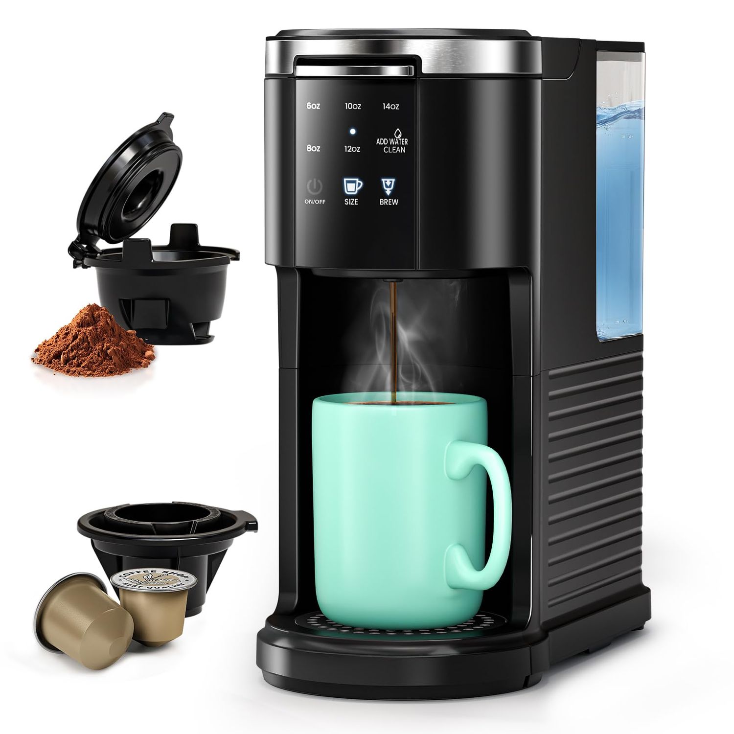 WAA Single Serve Coffee Maker, Fast Coffee Brewer for Capsule and Ground Coffee, Small Coffee Machi…