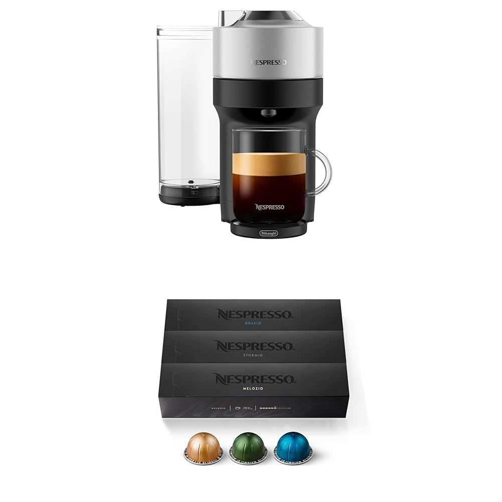 Nespresso Vertuo Pop+ Deluxe Coffee and Espresso Machine by De'Longhi, Silver and Capsules VertuoLi…