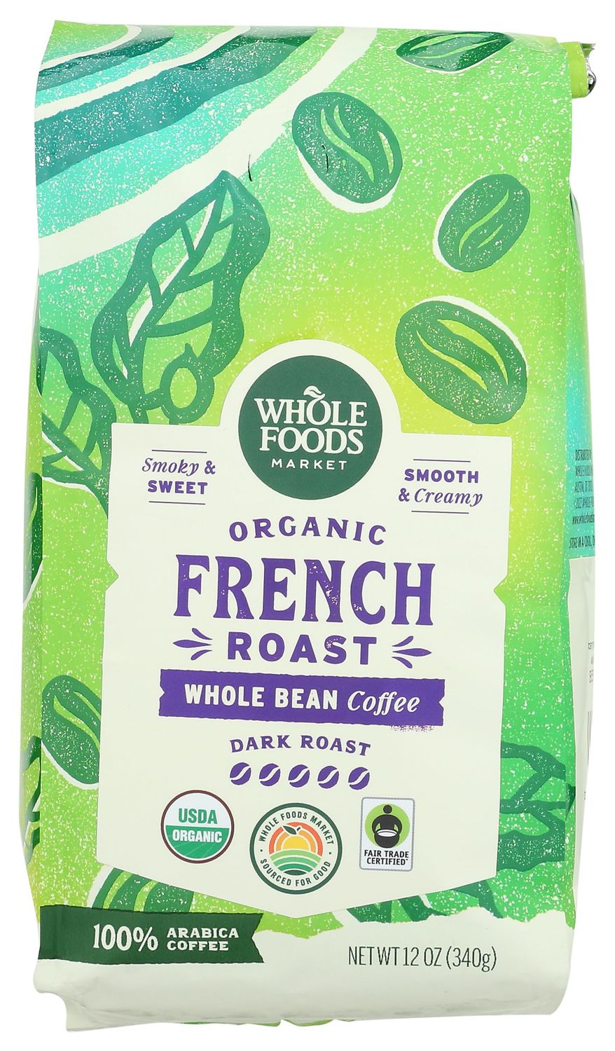 Whole Foods Market, Organic Whole Bean Coffee, Dark French Roast, Smoky &amp; Sweet, Smooth &amp; Creamy, 1…