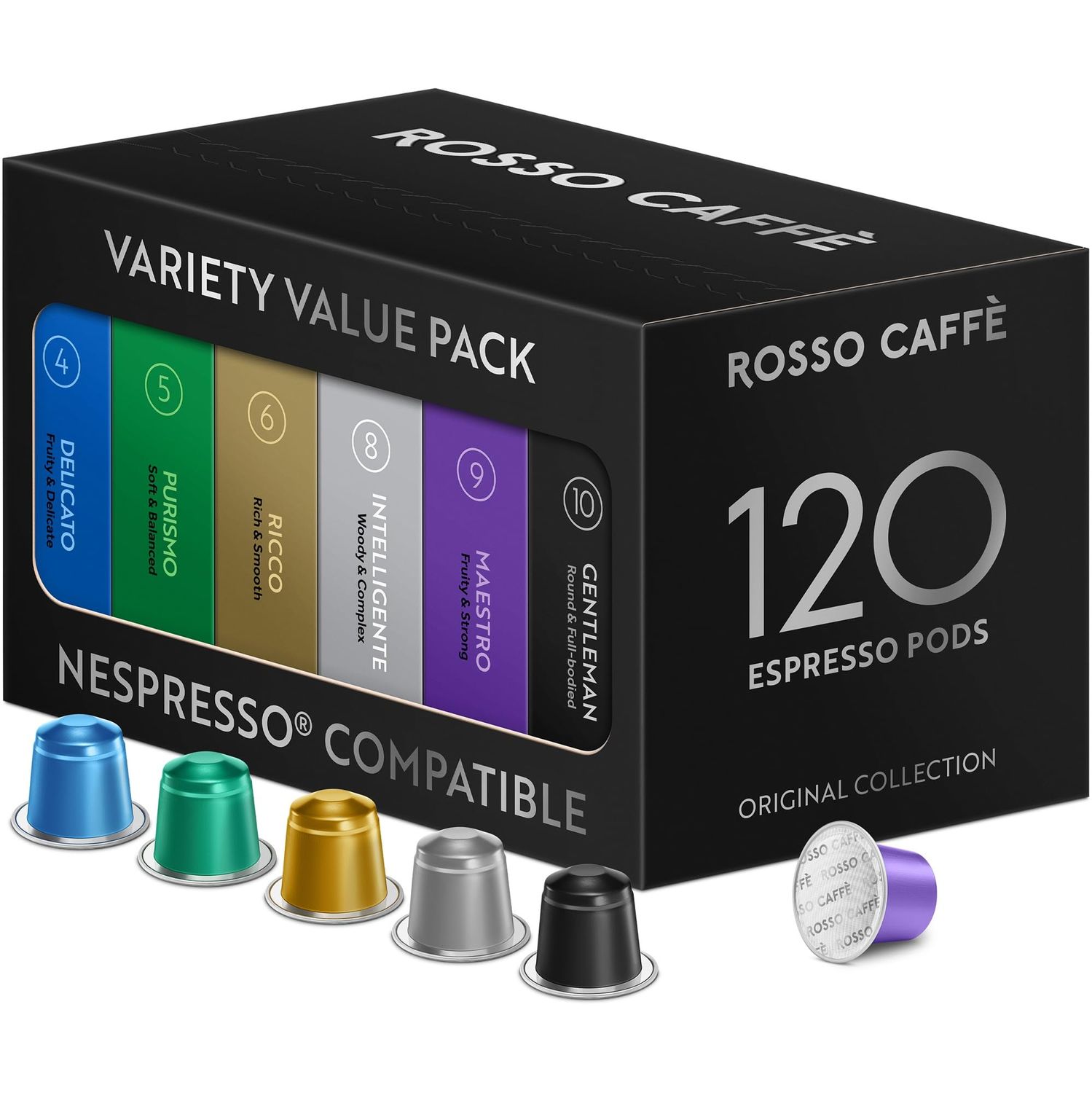 ROSSO CAFFÈ 120 Espresso Coffee Pods for Nespresso Original Machines, Premium Capsules, Variety Val…
