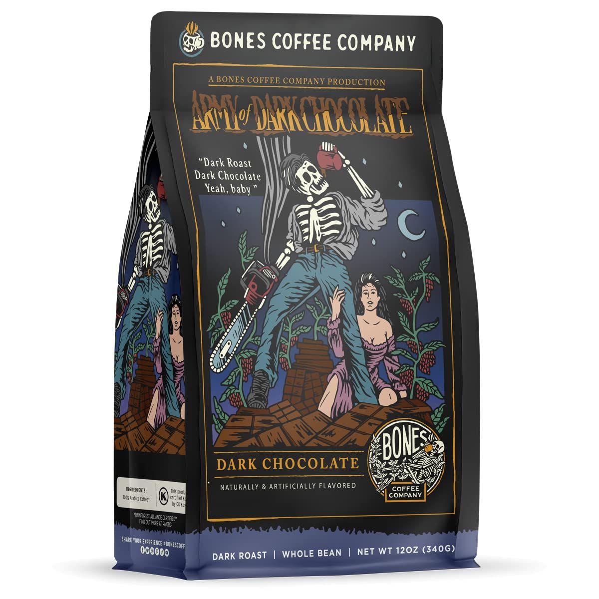 Bones Coffee Company Army of the Dark Chocolate Flavored Coffee, Medium Roast Low Acid Arabica Bean…