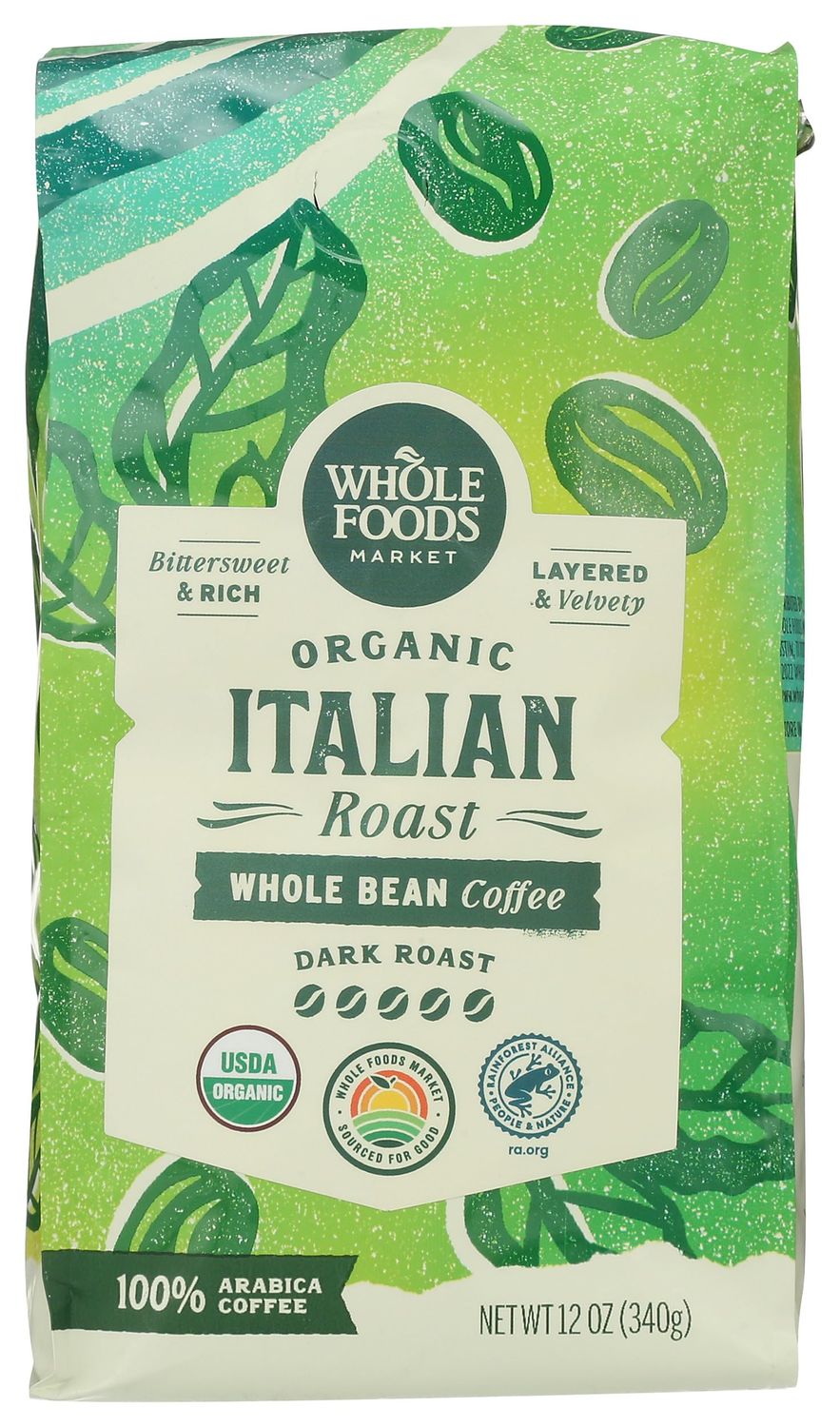 Whole Foods Market, Organic Whole Bean Coffee, Dark Italian Roast, Bittersweet, Rich &amp; Velvety, 12 …