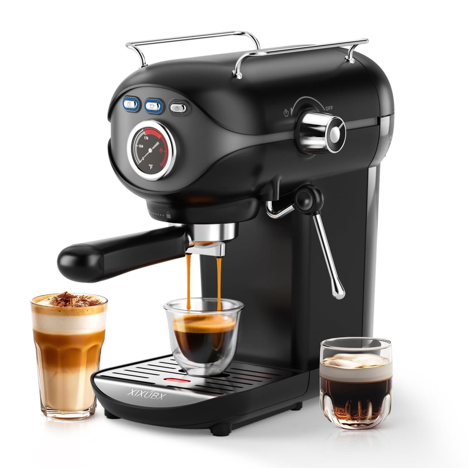 XIXUBX Espresso Machine, 20Bar Compact Espresso Maker with Milk Frother, PID Temperature Control, L…
