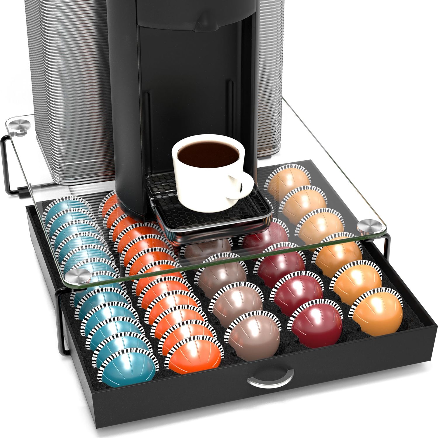 Deco Brothers Crystal Tempered Glass Vertuo Pod Holder Drawer, 30 Large or 60 Small Nespresso Capsu…