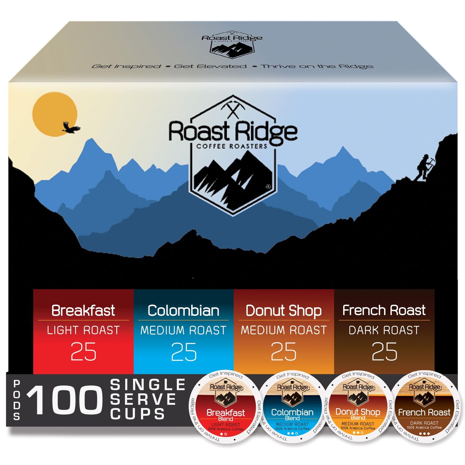 Roast Ridge Single Serve Coffee Pods for Keurig K-Cup Brewers, Variety Pack, Light Roast, Medium Ro…