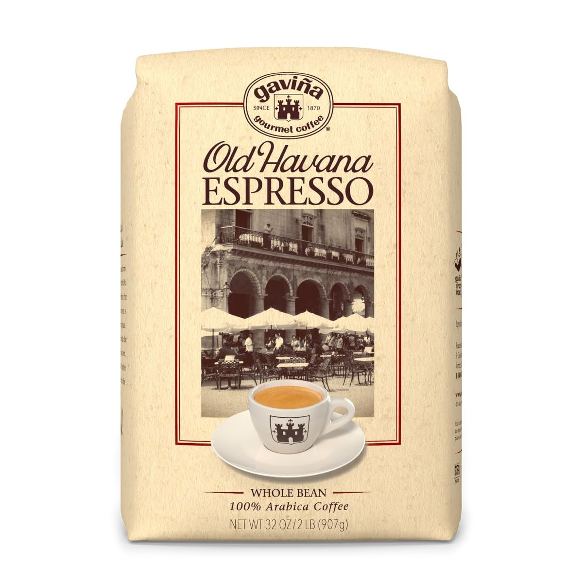 Gaviña Old Havana Espresso Whole Bean Coffee, Medium-Dark Roast, Nutty and Sweet, 32 oz Bag