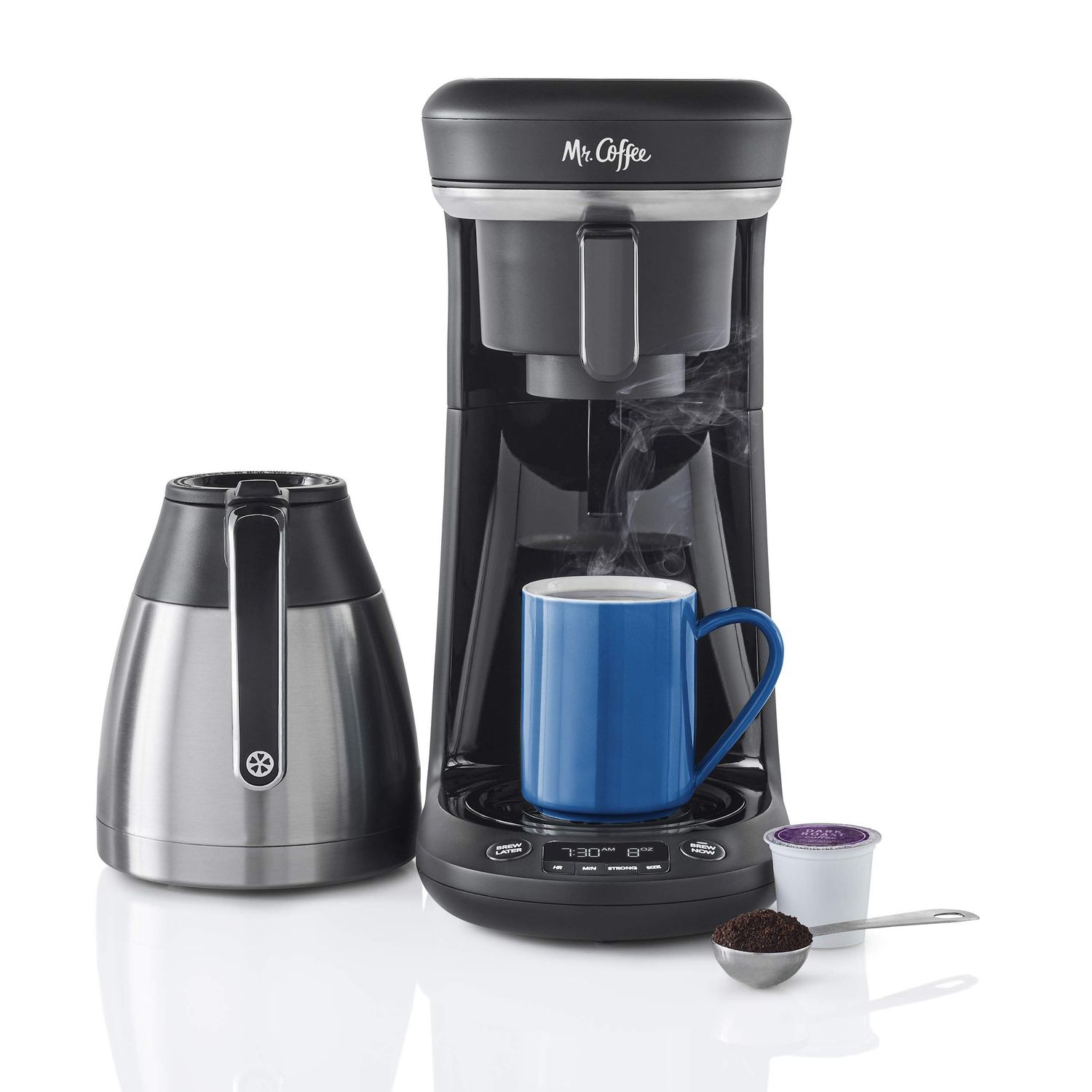 Mr. Coffee Coffee Maker, Programmable Coffee Machine for Single Serve or Carafe Coffee, 10 Cups, Bl…