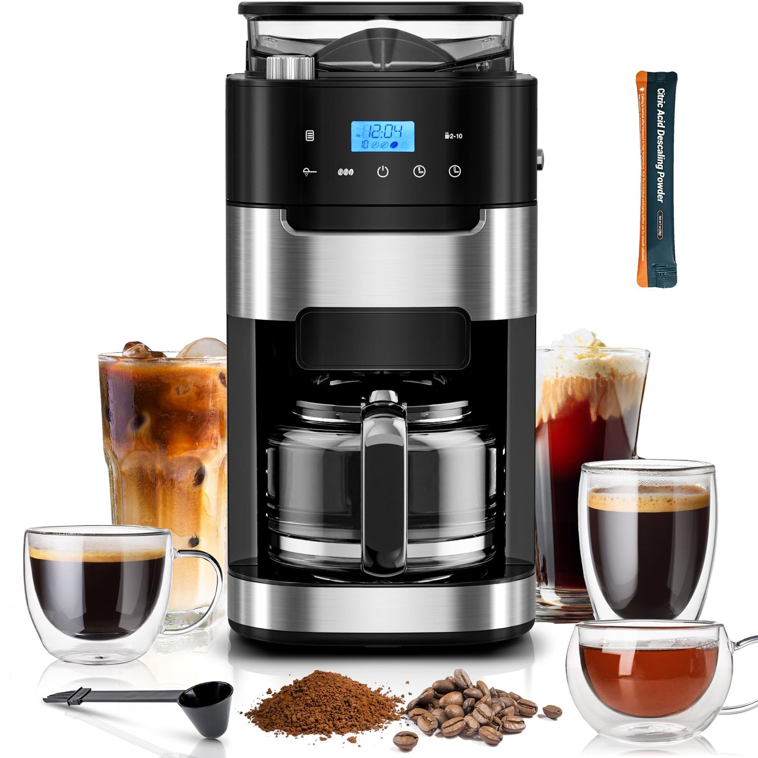 Kismile Drip Coffee Maker with Built-in Grinder, 10-Cup Grind and Brew Coffee Machine with Timer, D…