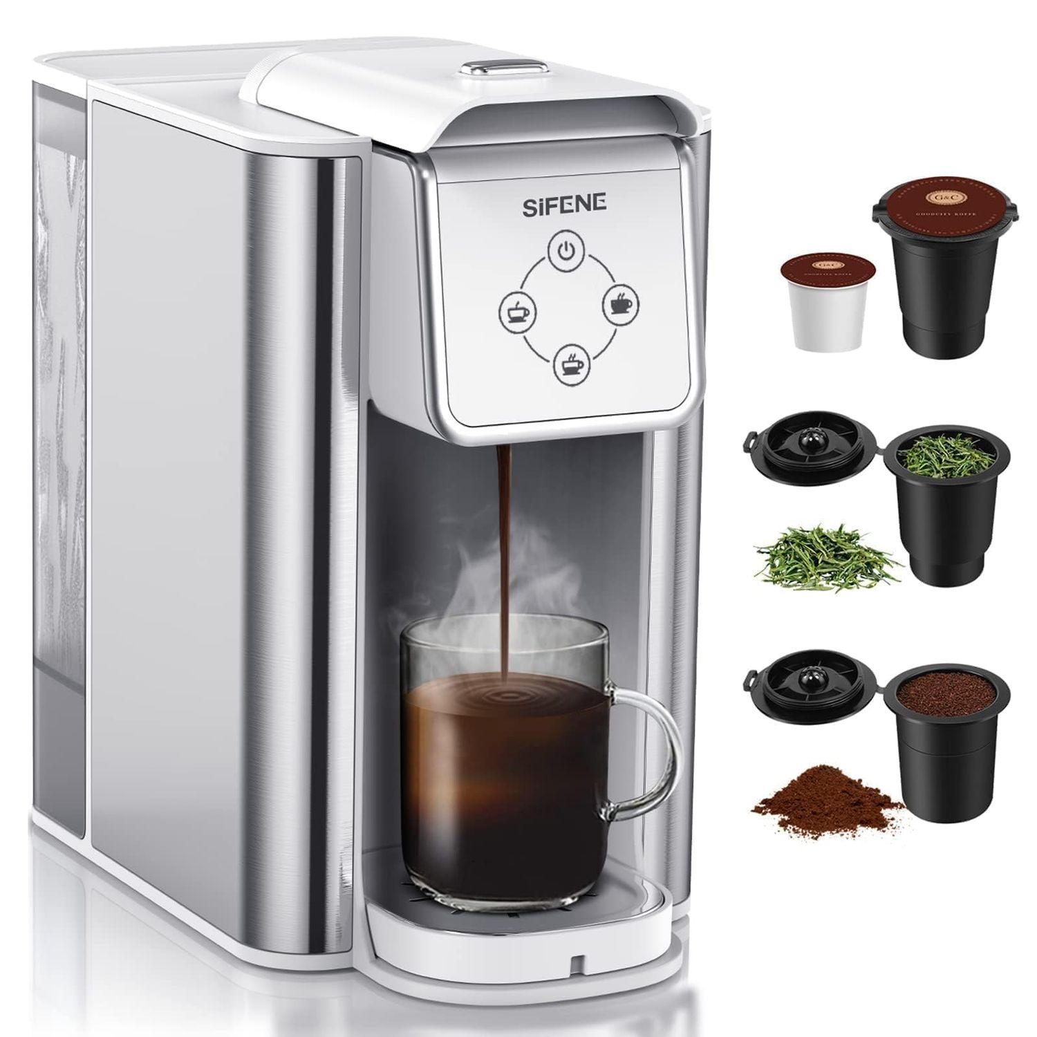 SIFENE Single Serve Coffee Machine, 3 in 1 Pod Coffee Maker For K-Pod Capsule, Ground Coffee Brewer…