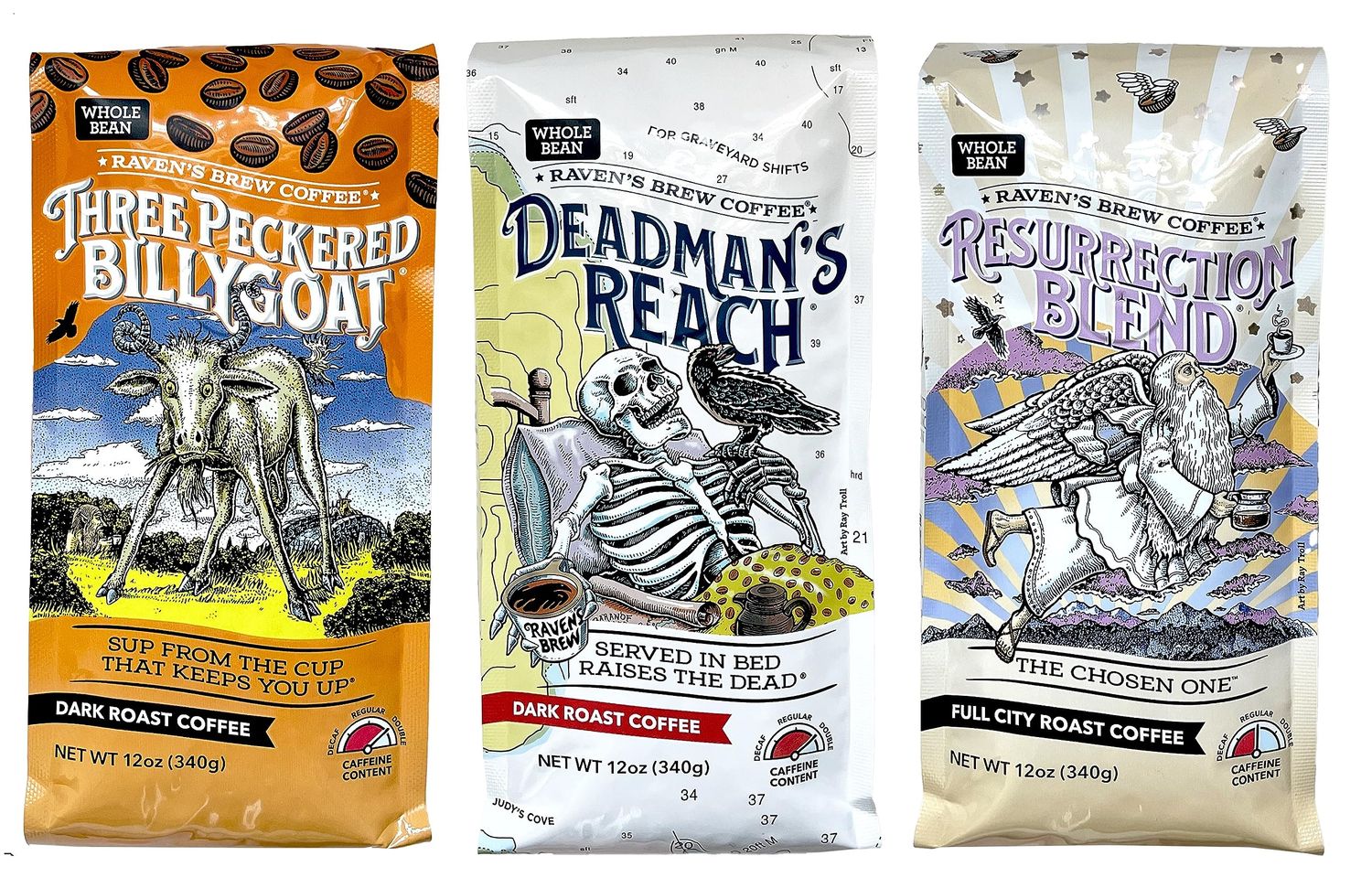 Raven's Brew Whole Bean Coffee Variety Pack - 3 Delicious Flavors - Three Peckered Billy Goat, Dead…