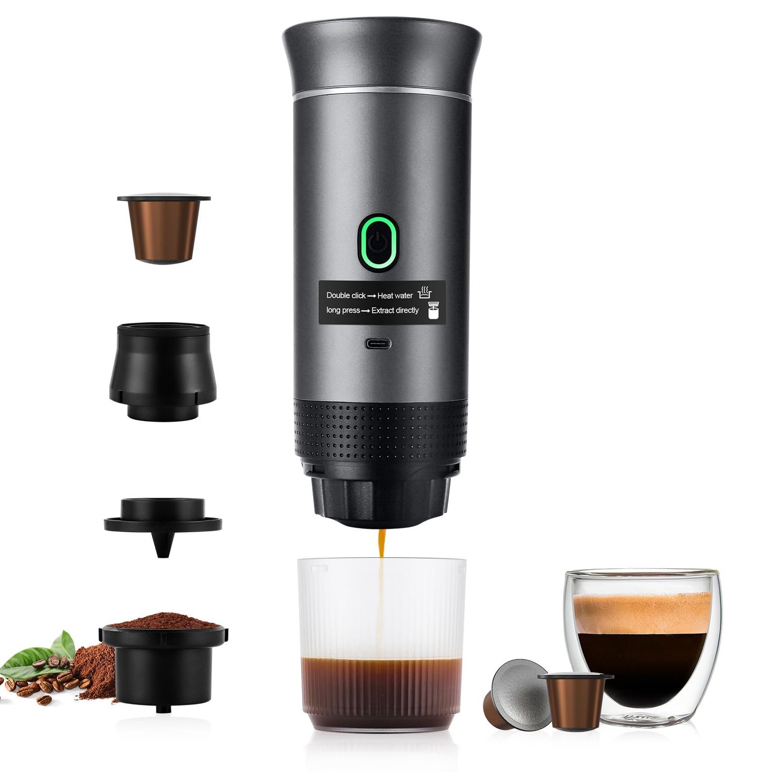 3 In 1 Portable Coffee Maker for Travel, 20 Bar Portable Espresso Machine with USB,Travel Coffee Ma…