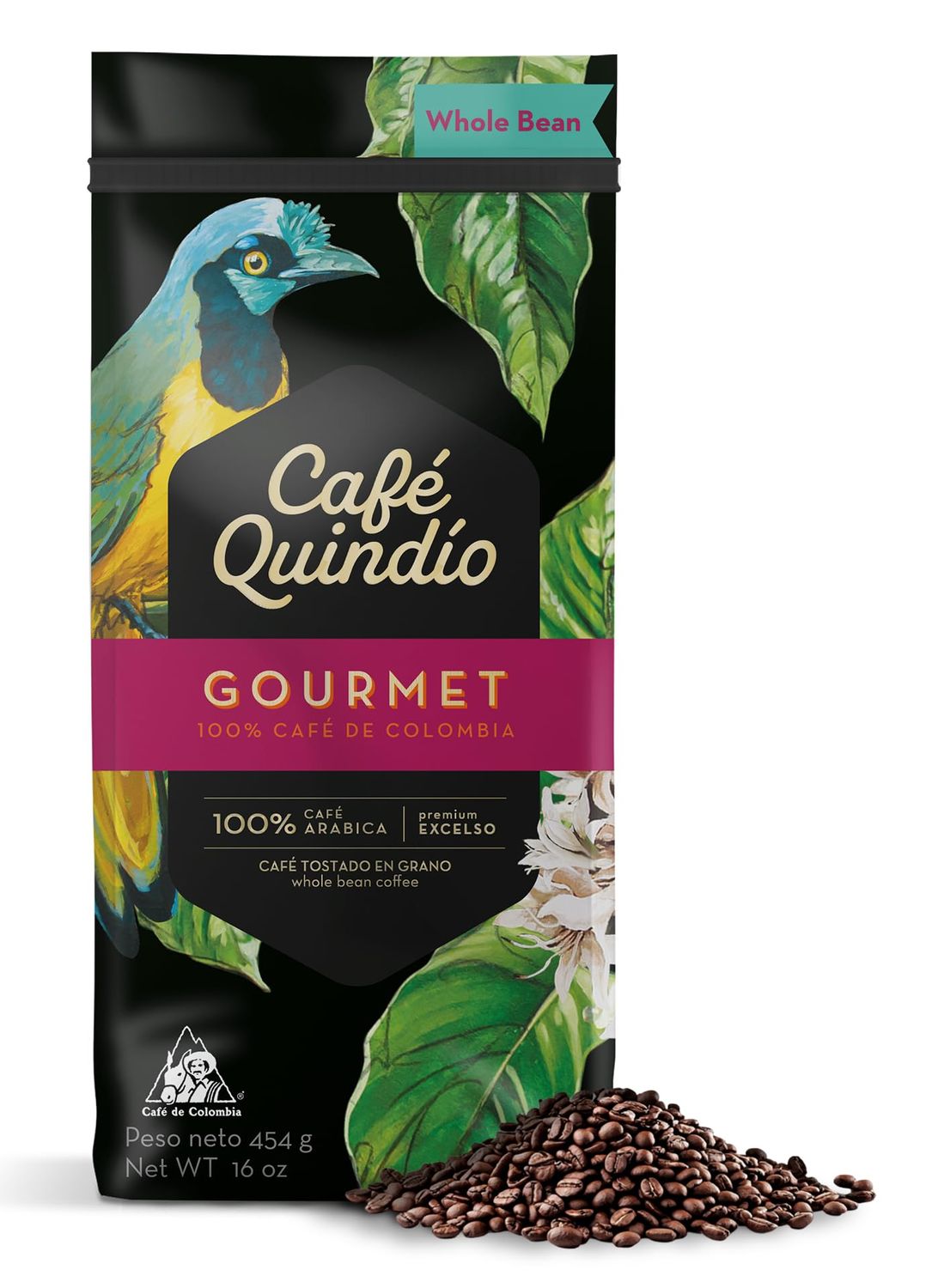 Cafe Quindio Medium Roast 100% Colombian Excelso Whole Bean Arabica Coffee - Gourmet - 16 Ounce (Pa…