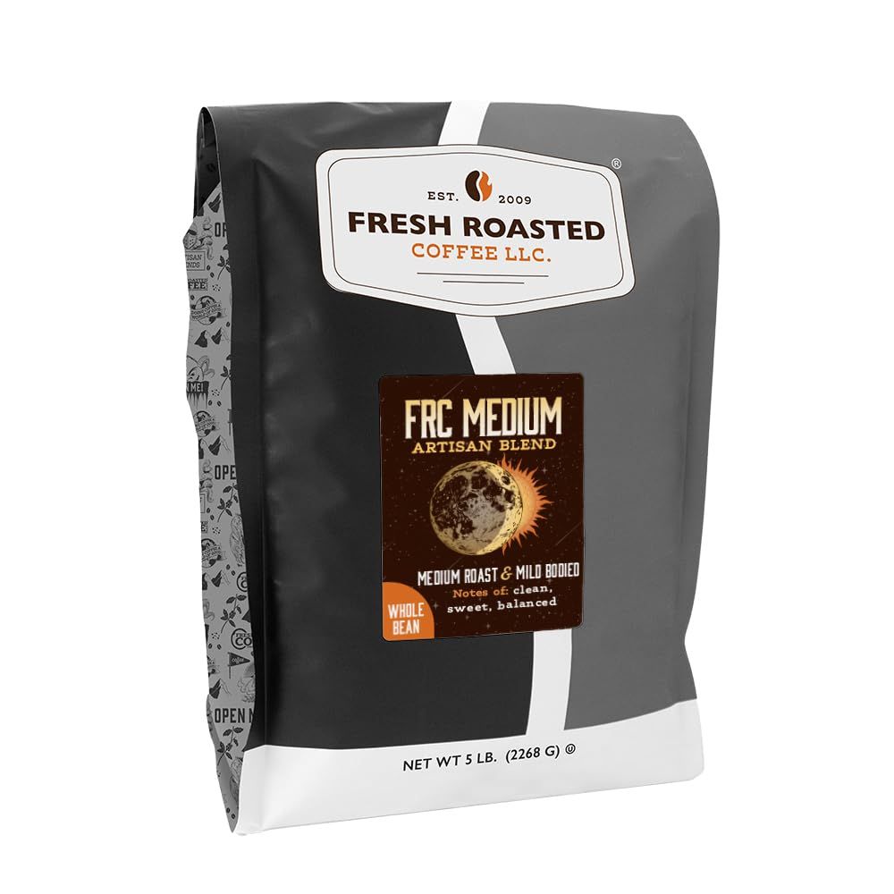Fresh Roasted Coffee, FRC Medium Roast Blend Whole Bean Coffee, Medium Roast, Kosher, 5 lb (80 oz)