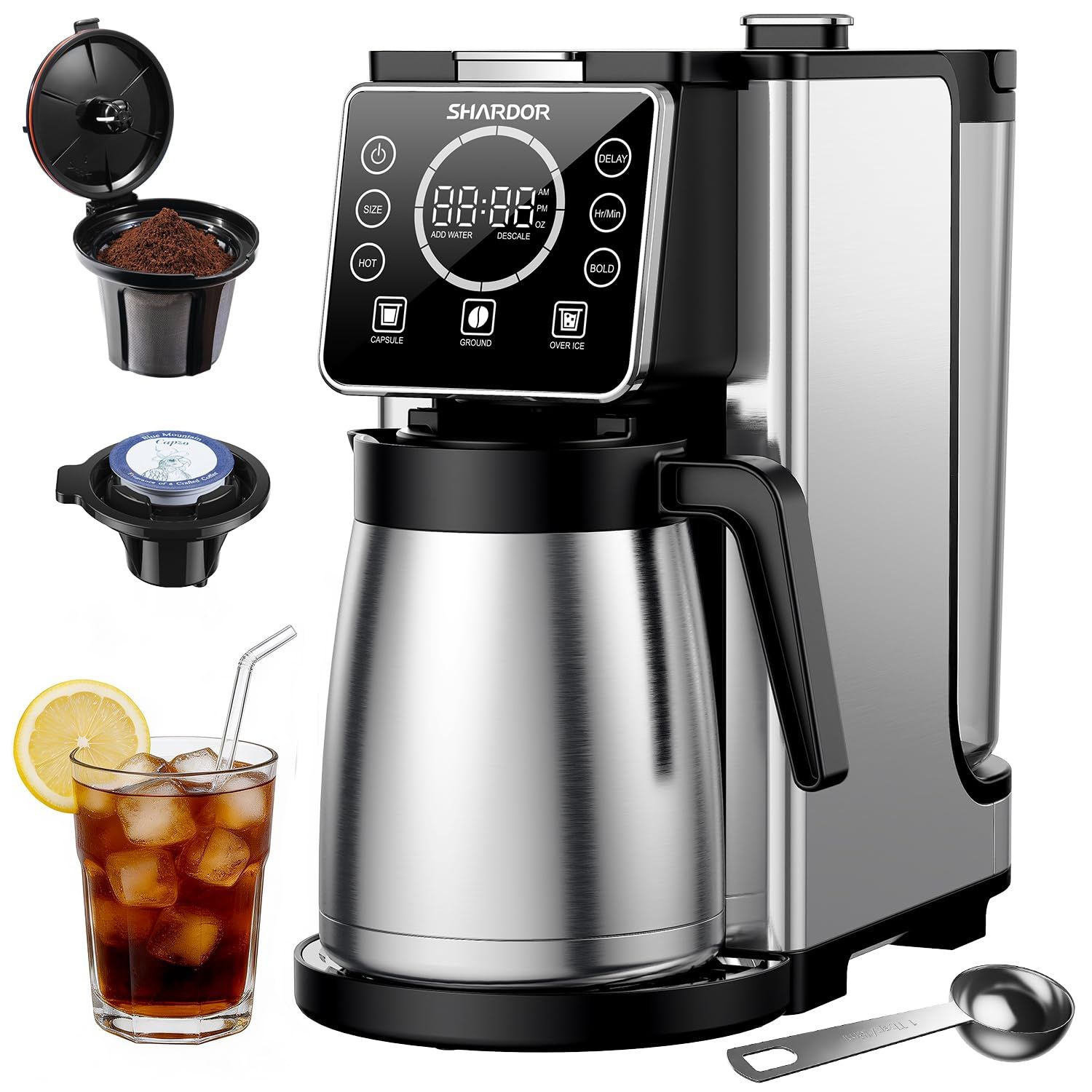 SHARDOR Programmable 5 Cup Drip Coffee Maker, Single Serve Hot &amp; Iced Coffee Machine for K Cup &amp; Gr…