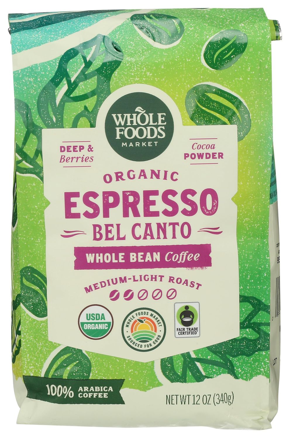 Whole Foods Market, Organic Espresso Bel Canto Whole Bean Coffee, Medium-Light Roast, Berries &amp; Coc…