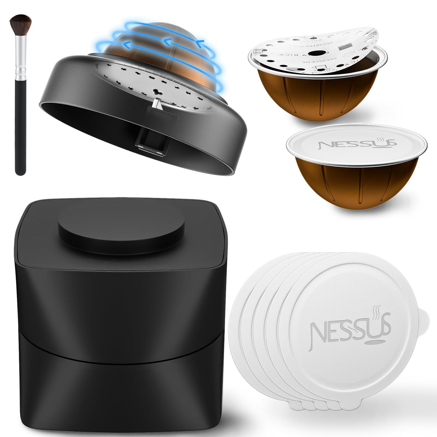 NESSUS Refill Kit for Reusable Nespresso Vertuo Pods, Lid Easy Remover for Original Seal, 100PCS Al…