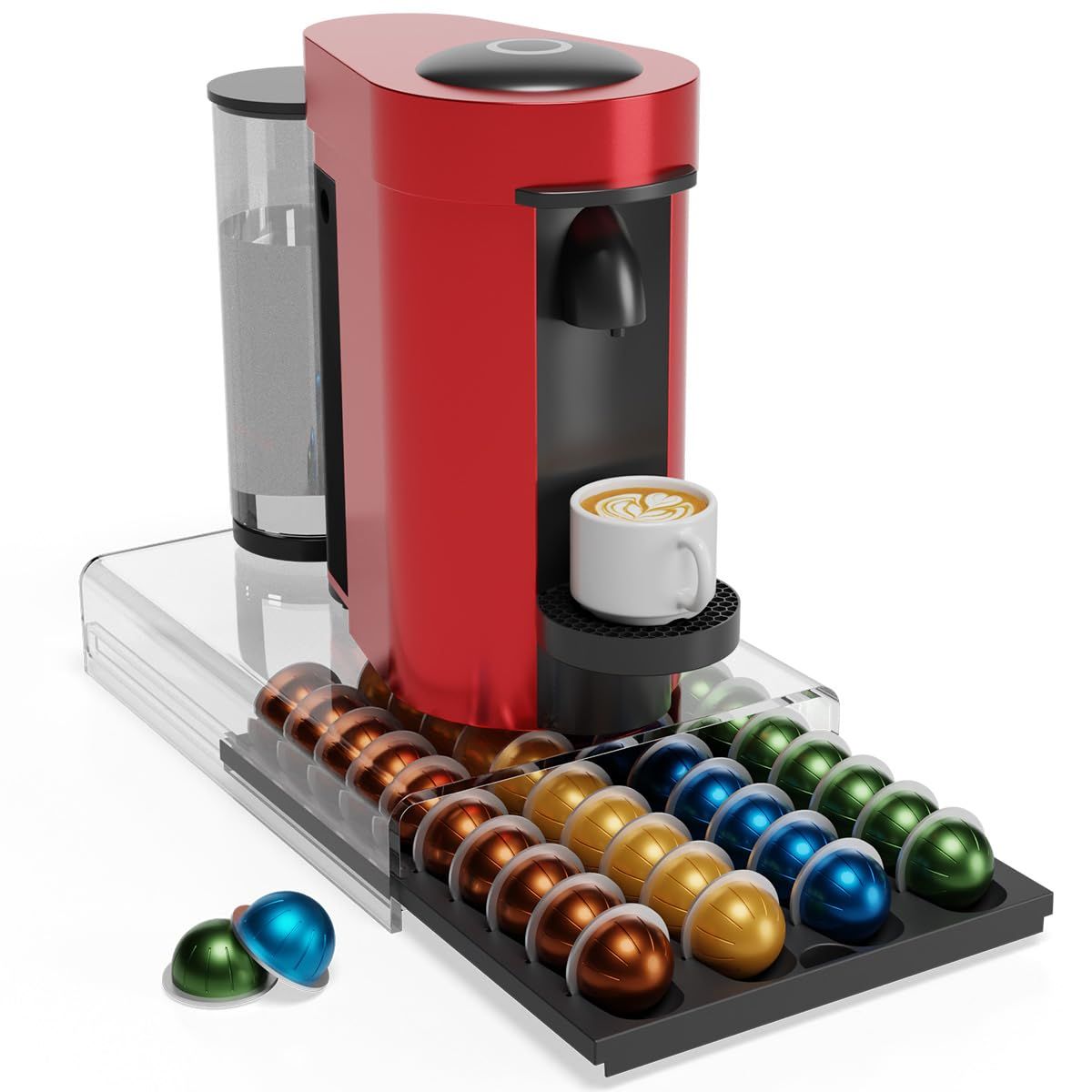 Storage Drawer for Nespresso Vertuo, Coffee Pod Holder for Counter Acrylic Top &amp; Plastic Drawer Cof…