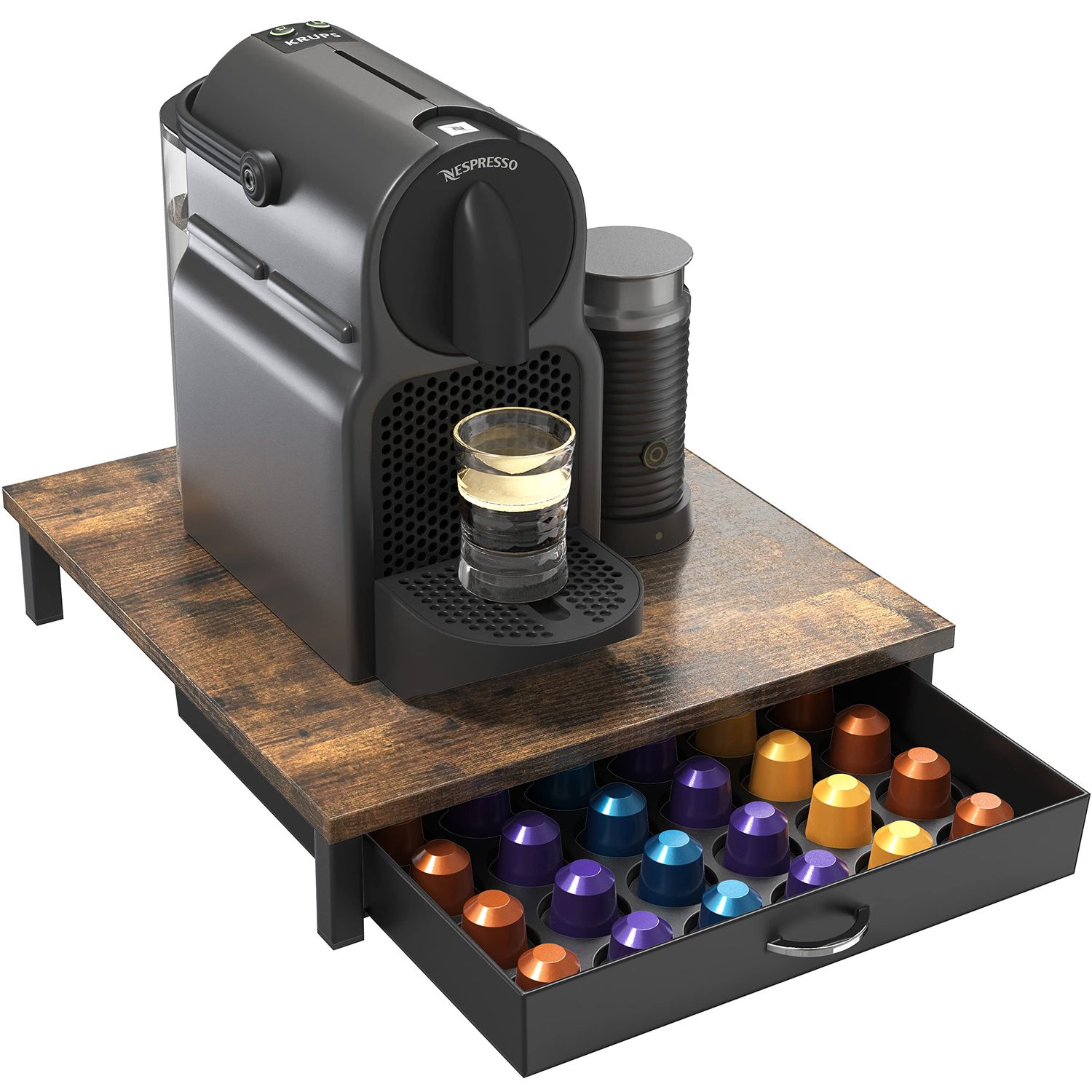 Deco Brothers Wooden Coffee Pod Drawer Compatible with 42 Nespresso Original Line Capsules, Rustic …