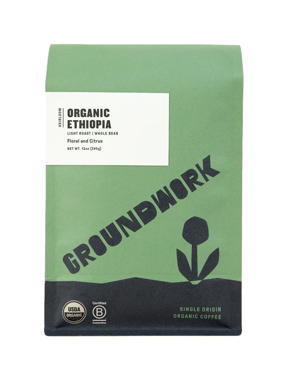 GROUNDWORK Ethiopia Heirloom Blend - Whole Bean Coffee Light Roast - USDA Organic Single Origin Cof…