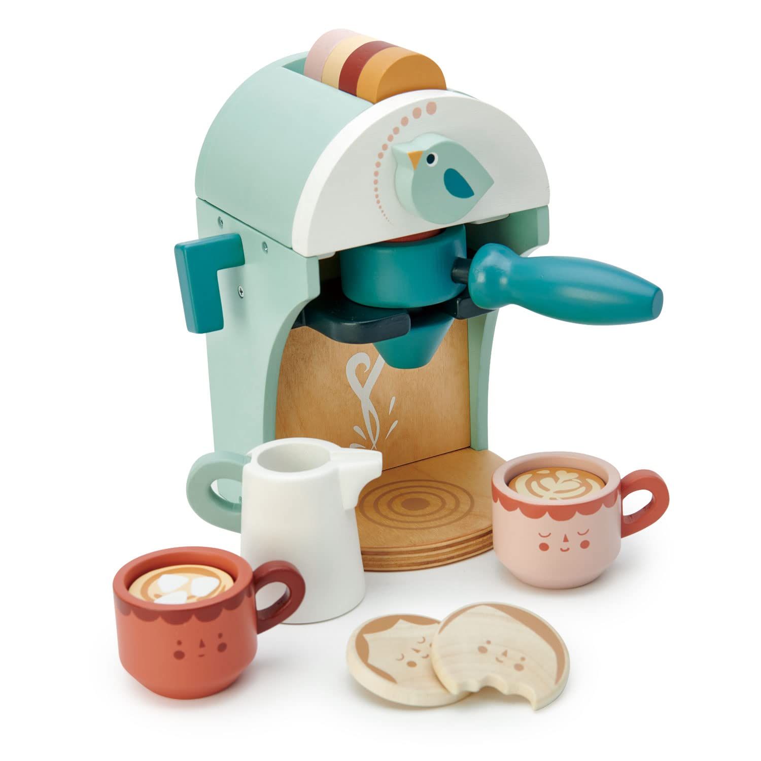 Tender Leaf Toys - Babyccino Maker Wooden Coffee Machine Pretend Food Play Toy with Espresso Capsul…