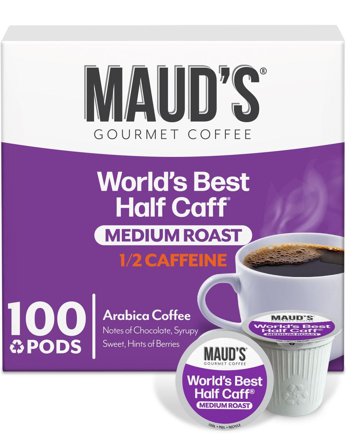 Maud's Half Caff Coffee Pods, 100 ct, Medium Roast Coffee in Single Serve Pods – 100% Arabica Coffe…