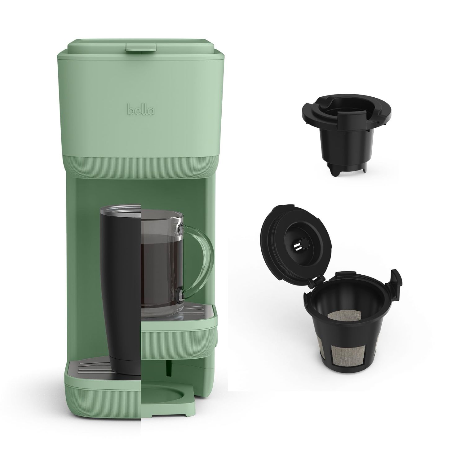 BELLA Single Serve Coffee Maker, K Cup &amp; Coffee Ground Compatible with Removable, Adjustable Drip T…