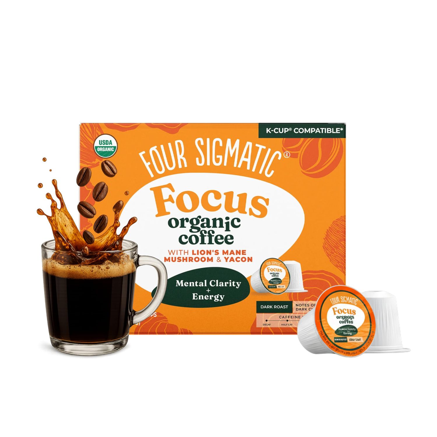 Four Sigmatic Mushroom Coffee K-Cups | Organic Dark Roast Coffee with Lion’s Mane Mushroom Powder &amp;…