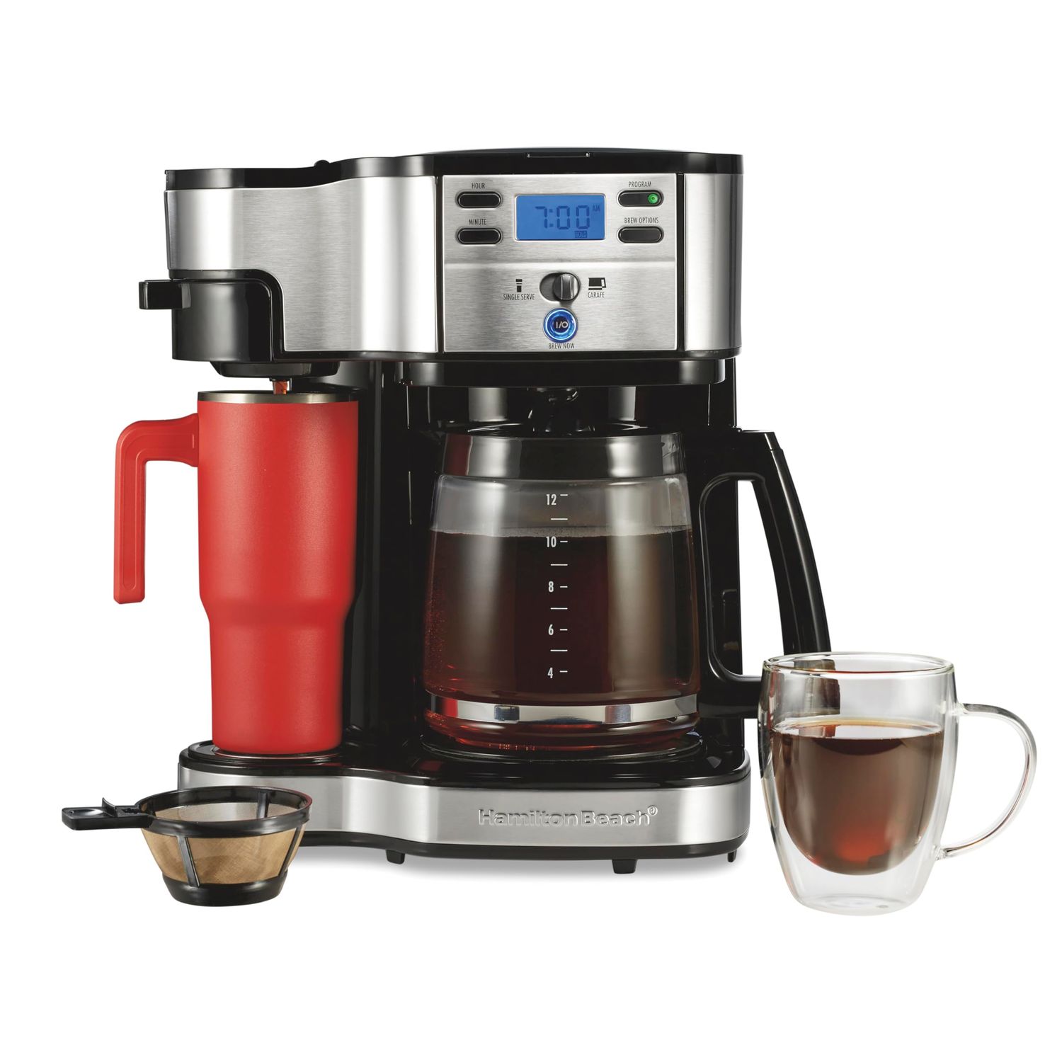 Hamilton Beach 2-Way Programmable Coffee Maker, 12 Cup Glass Carafe And Single Serve Coffee Maker, …