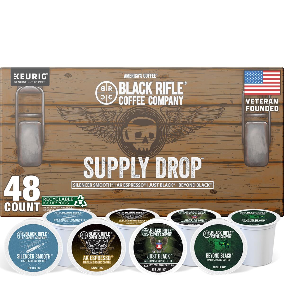 Black Rifle Coffee Company Supply Drop Variety Pack (48 Count of K Cups) - Silencer Smooth, AK Espr…