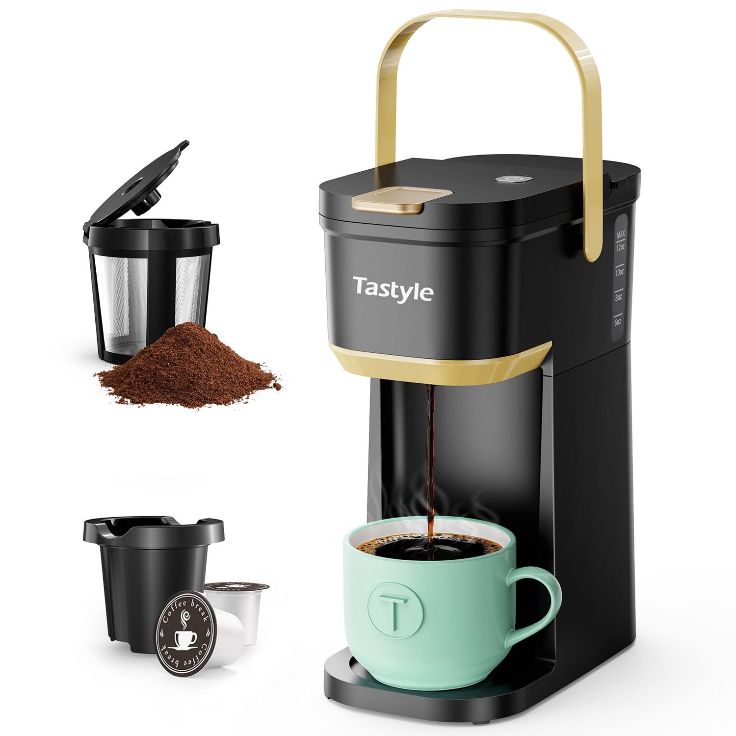 Tastyle Single Serve One Cup Coffee Maker, for K Cups and Grounds, Mini Coffee Maker with Portable …
