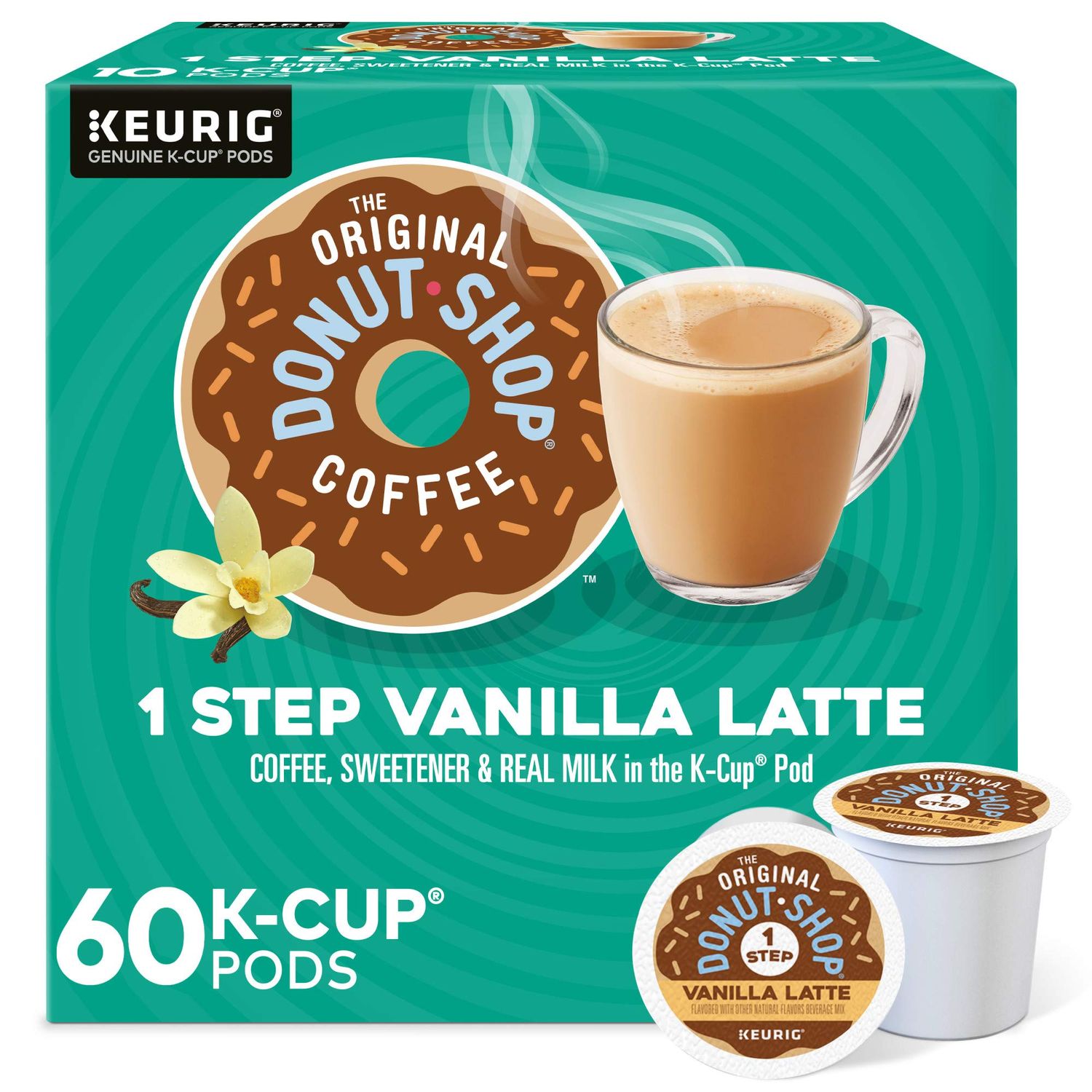 The Original Donut Shop Vanilla One-Step Latte, Single Serve Coffee K-Cup Pod, Flavored Coffee, 60 …
