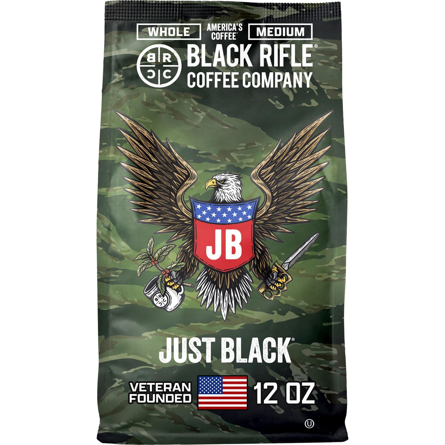 Black Rifle Coffee Company Just Black, 12oz Bag, Whole Bean Medium Roast - Roasted Blend Made from …
