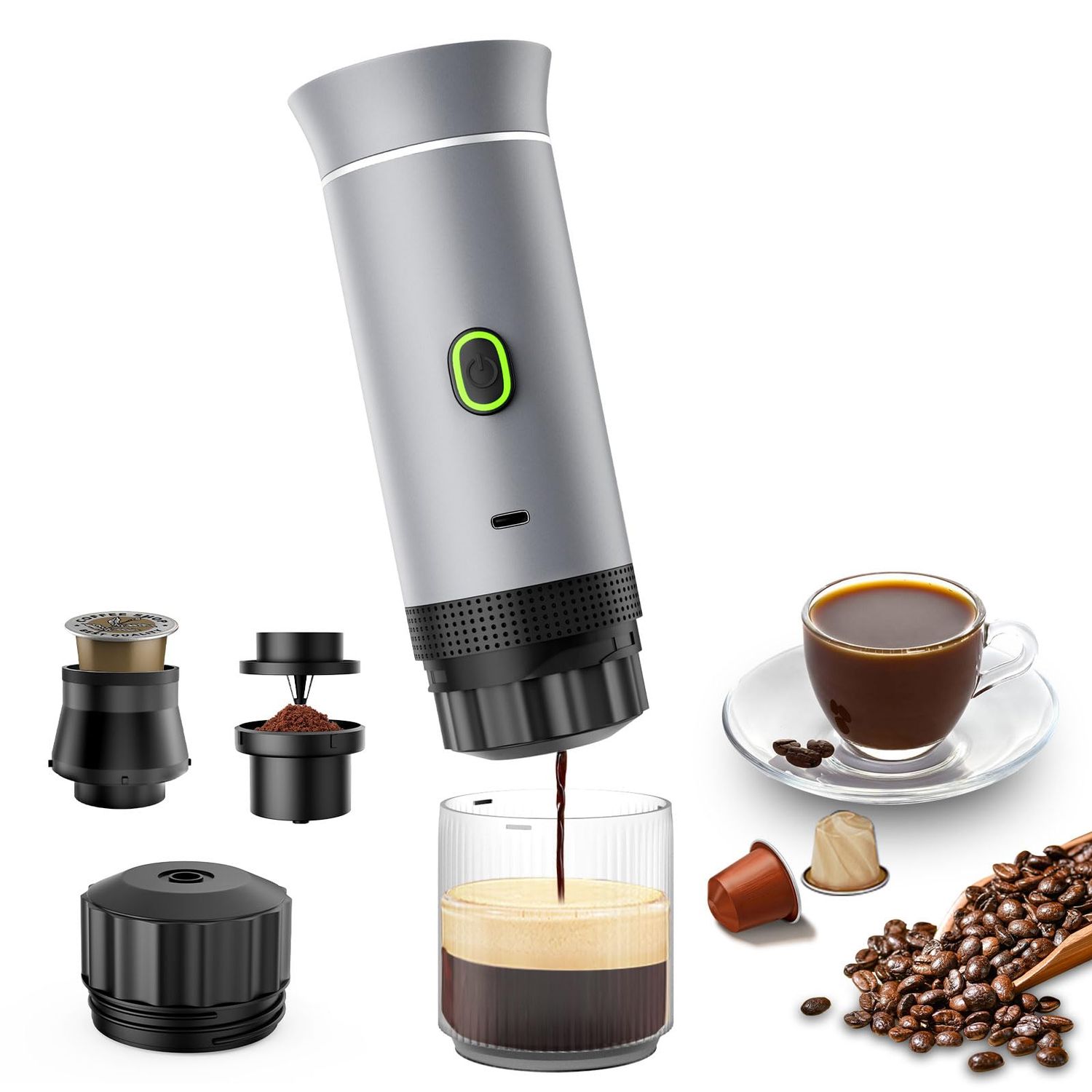 Portable Espresso Maker, Travel Coffee Maker for camping, Portable Espresso Machine with USB-C, 3-i…