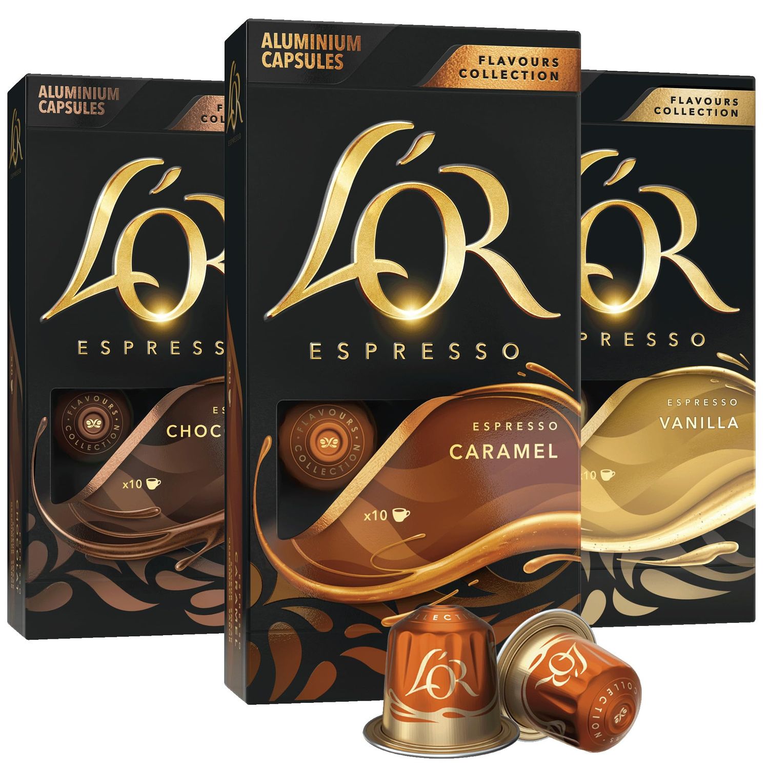 L'OR Espresso Capsules, 30 Count Variety Pack Vanilla/Chocolate/Caramel, Single-Serve Aluminum Coff…