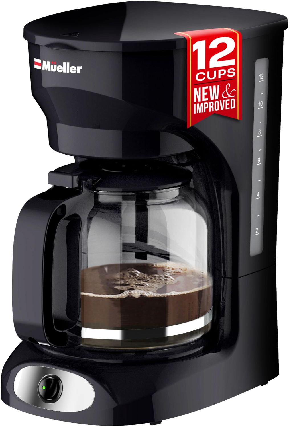 Mueller 12-Cup Drip Coffee Maker - Borosilicate Carafe, Auto-Off, Reusable Filter, Anti-Drip, Keep-…