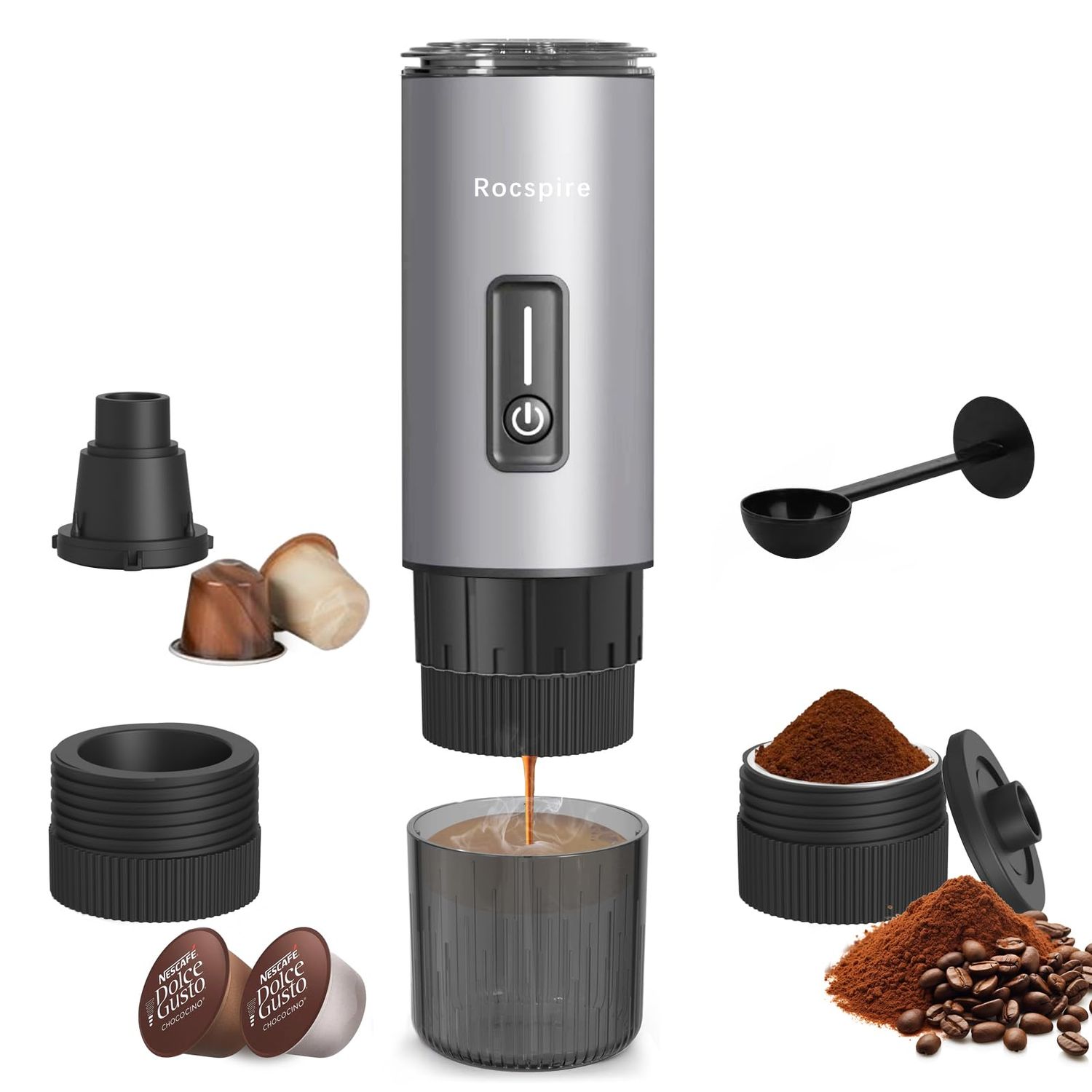 3-in-1 Portable Espresso Maker 20 Bar Self-Heating Stainless Steel Fits Ground Coffee &amp; Nespresso C…